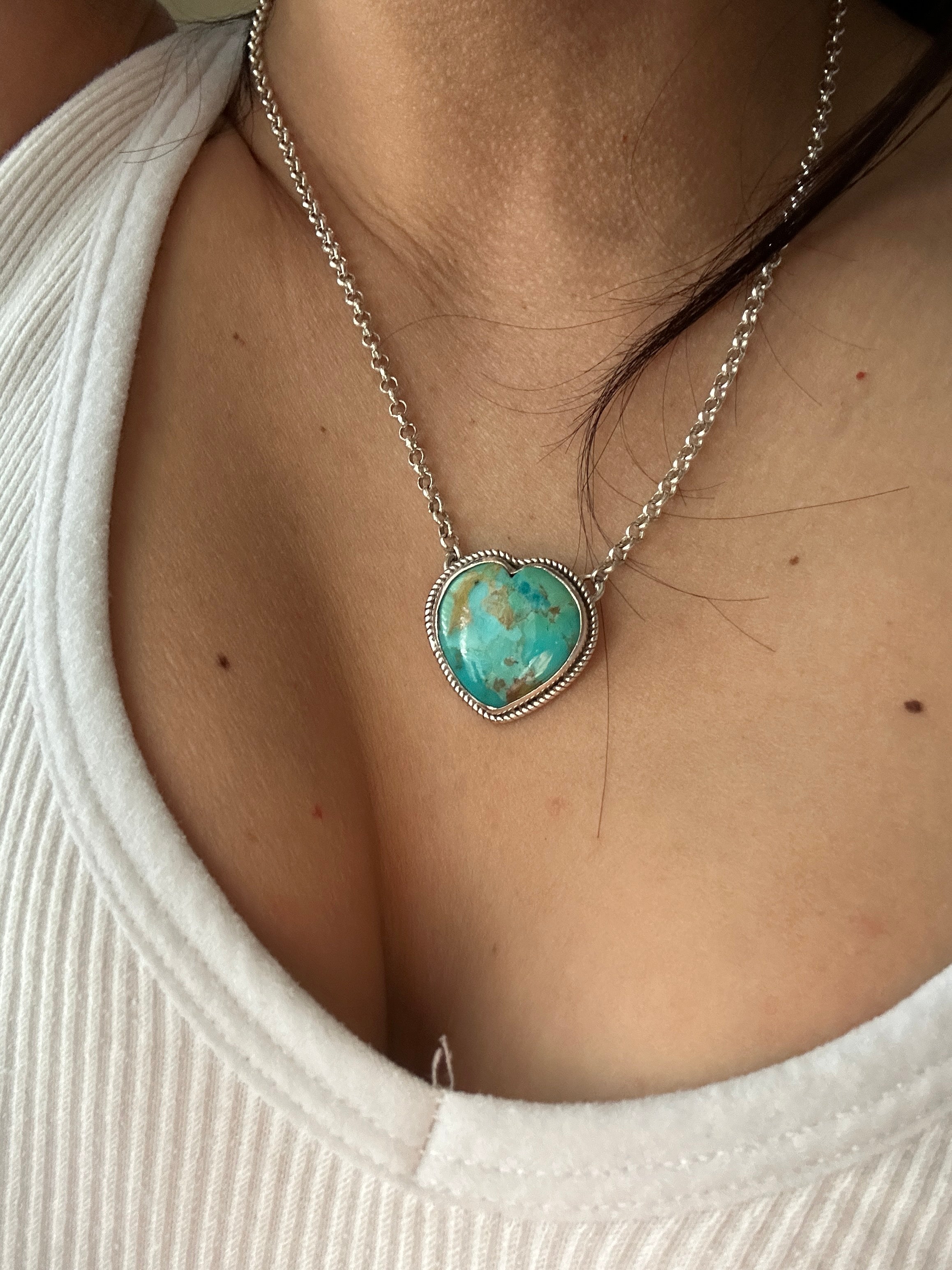 Southwest Made Turquoise & Sterling Silver Heart Necklace