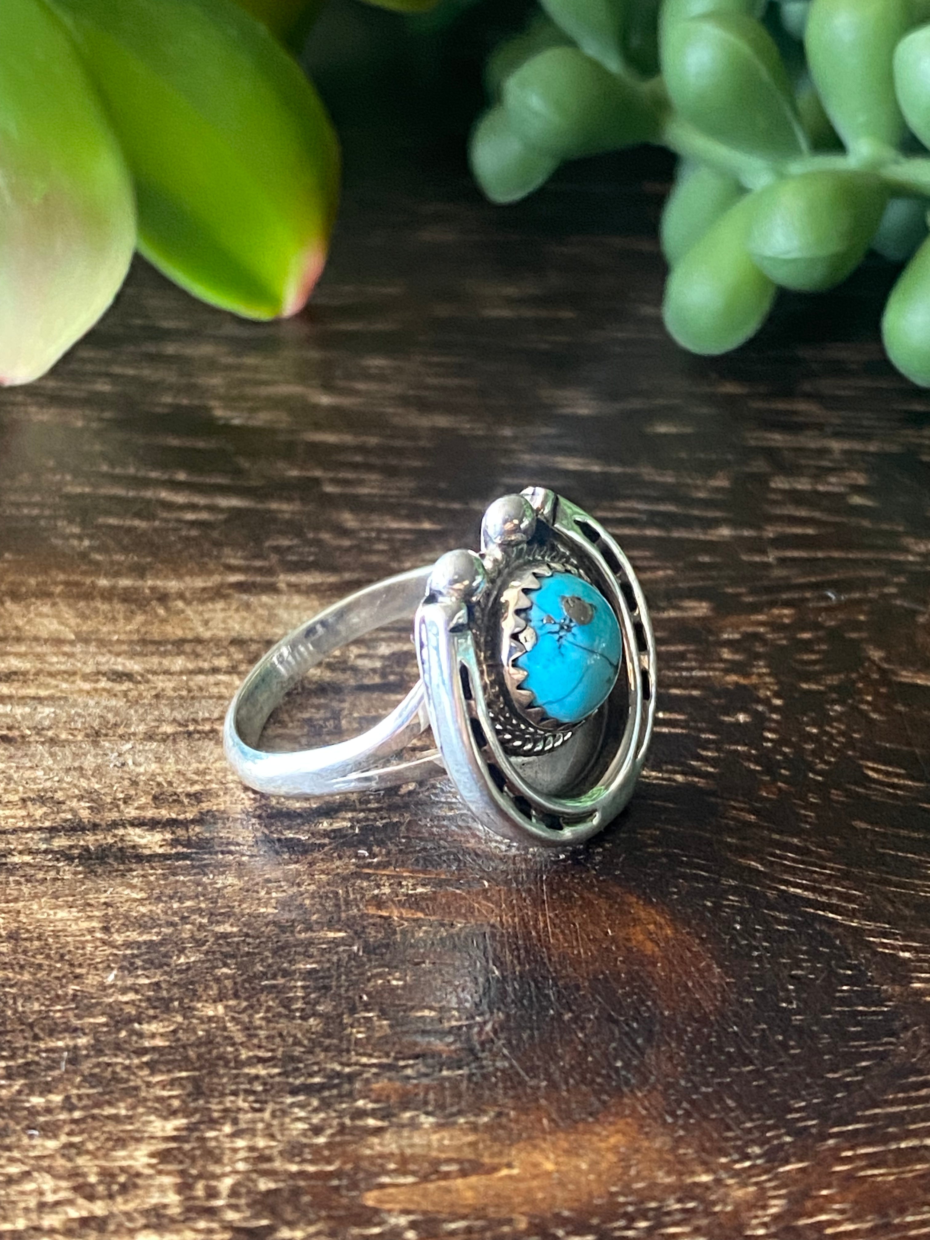 Navajo Made Kingman Turquoise & Sterling Silver Horseshoe Rings