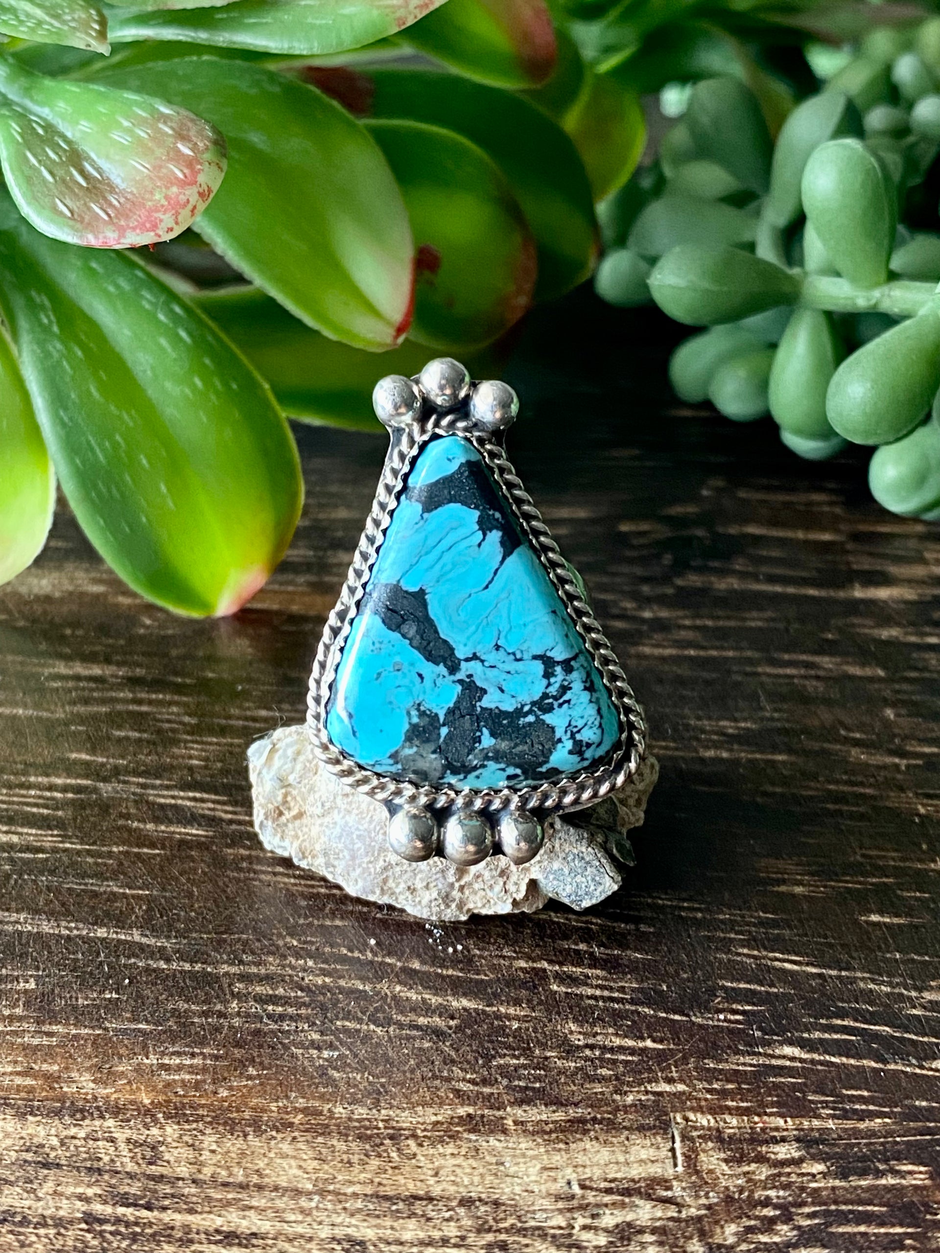 Navajo Made Kingman Turquoise & Sterling Silver Ring Size 6.5