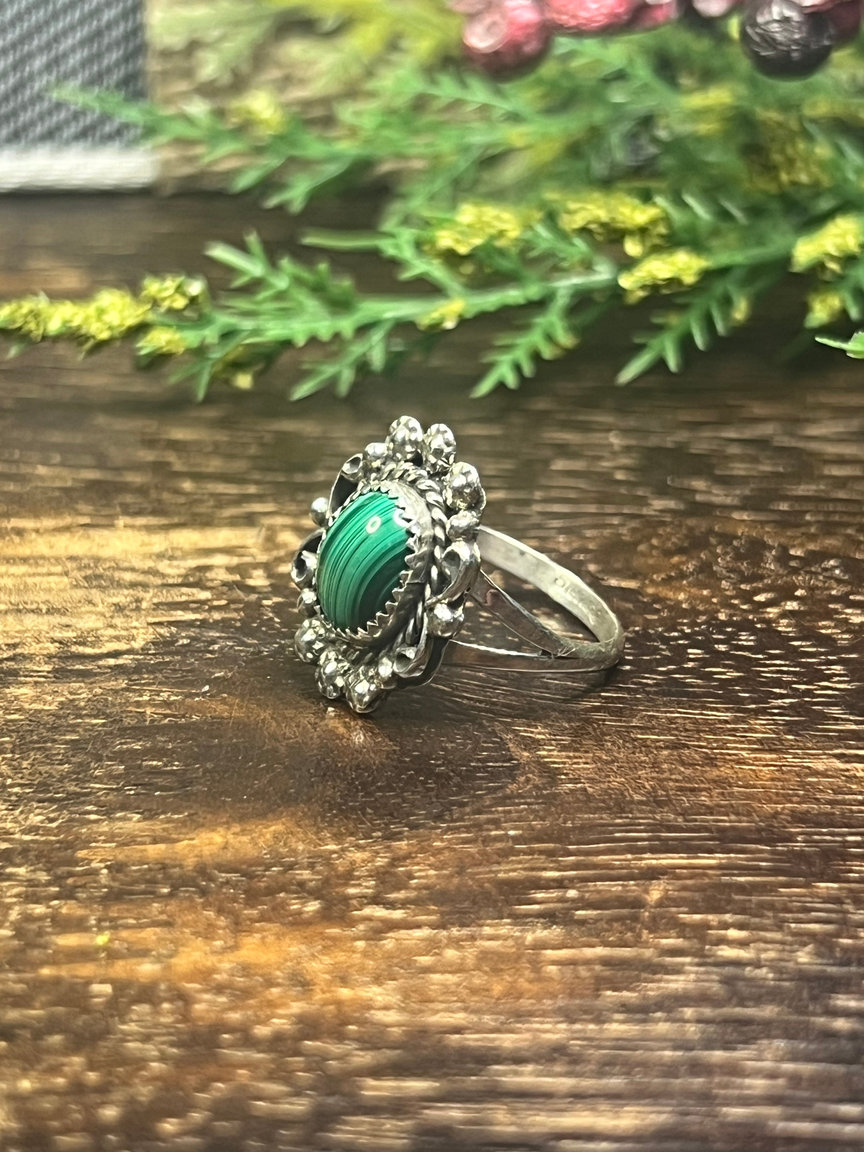 Freda Martinez Malachite & Sterling Silver Ring Size 7