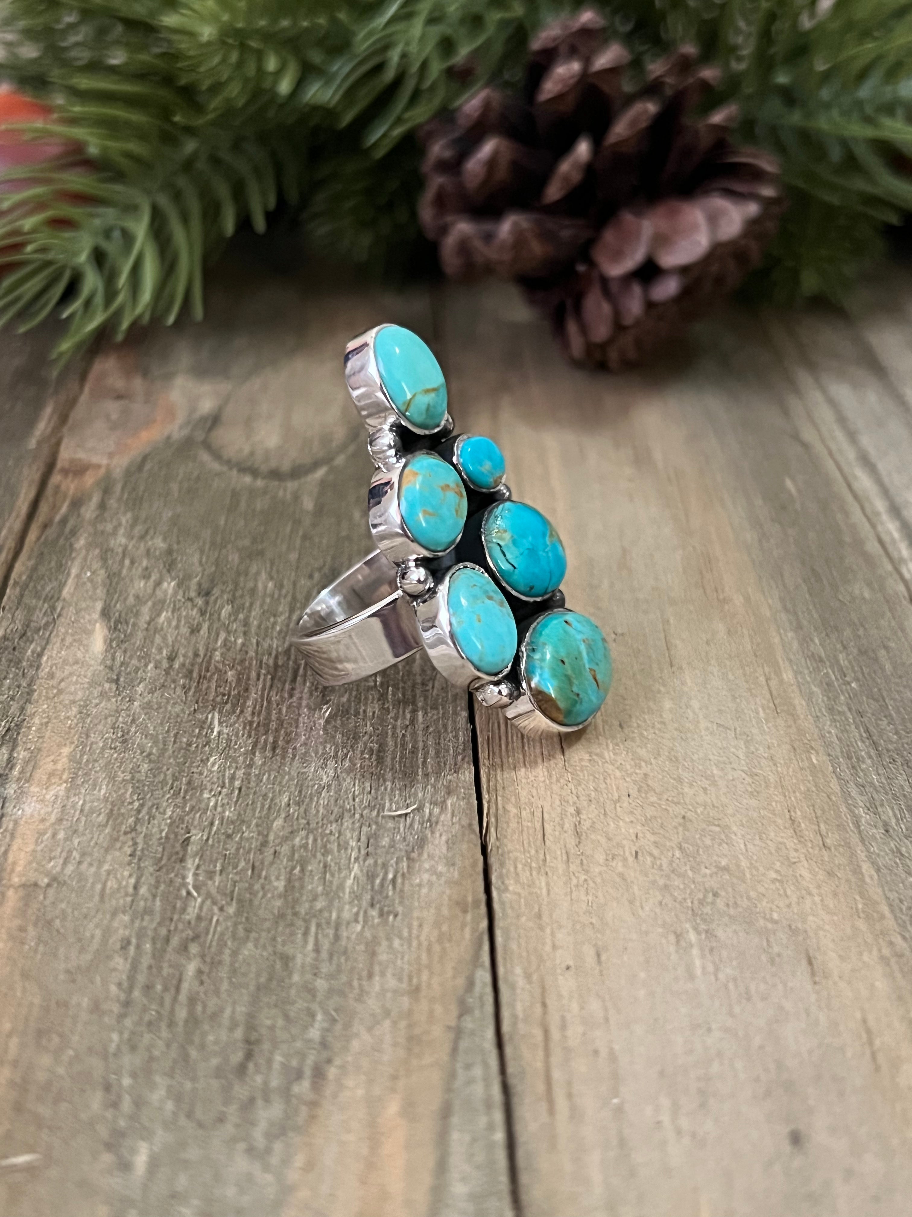 Southwest Made Kingman Turquoise & Sterling Silver Adjustable Ring