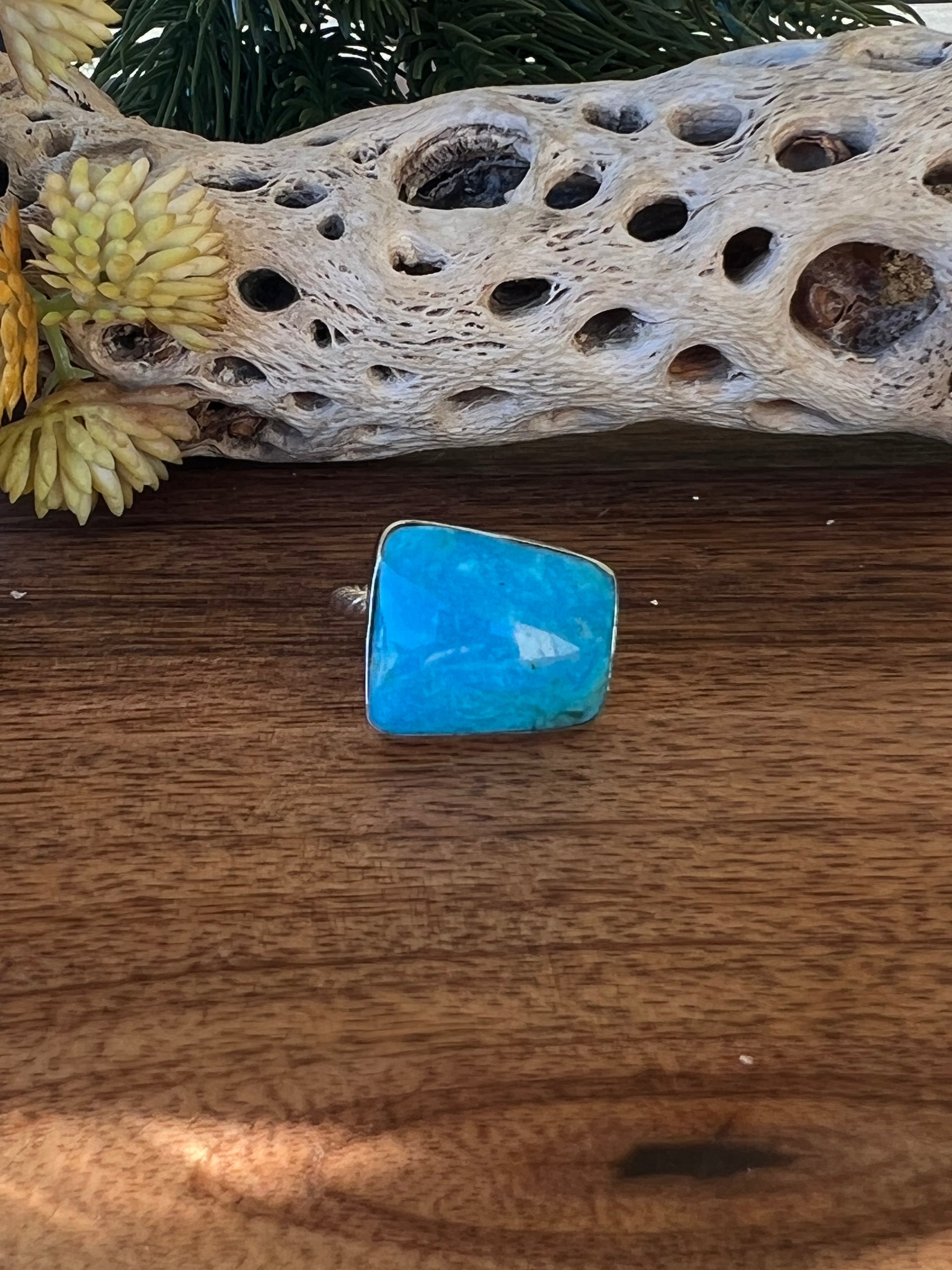 Navajo Made Kingman Turquoise & Sterling Silver Ring Size 6