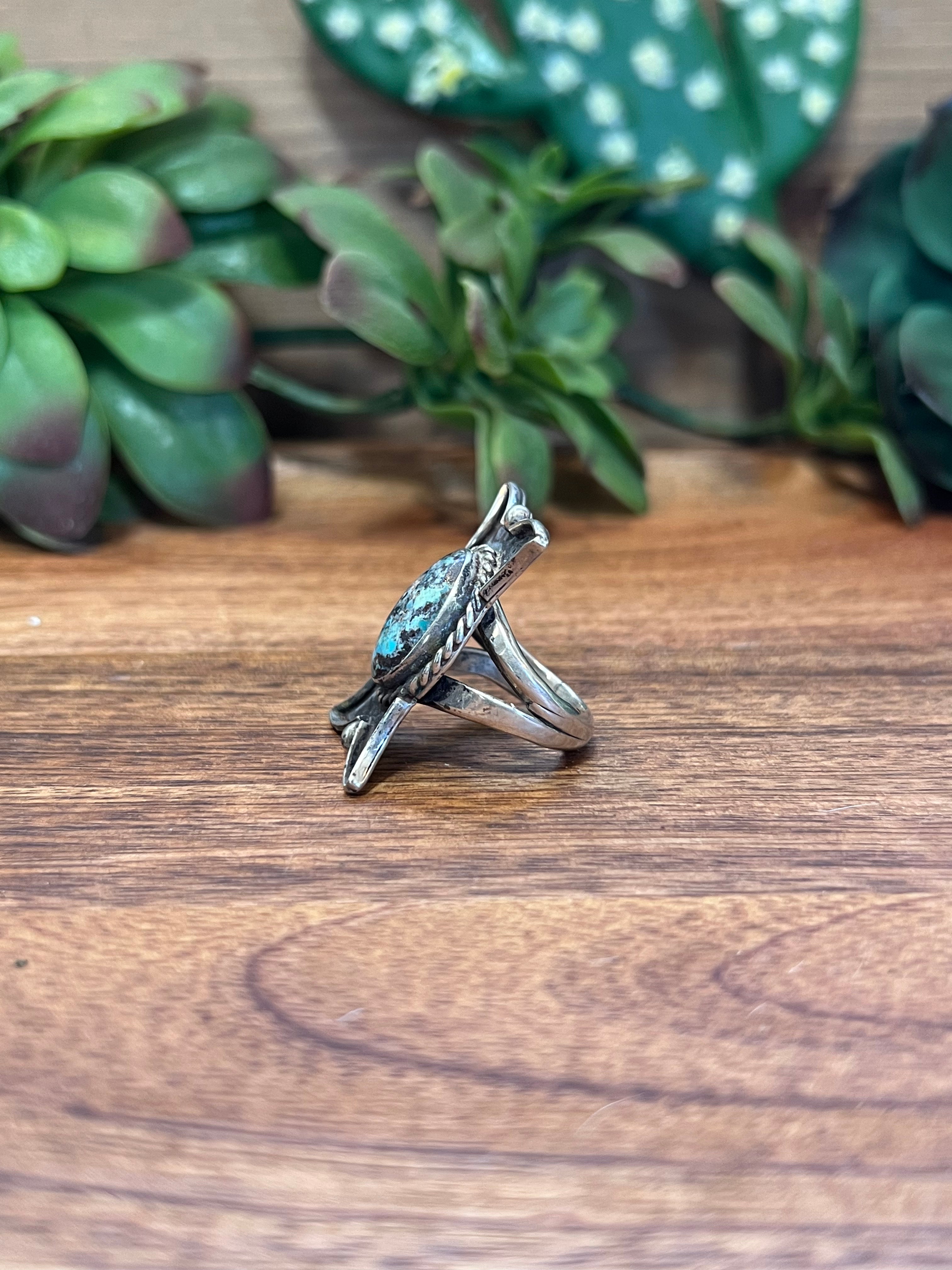 Vintage Navajo Turquoise & Sterling Silver Ring Size 7.5