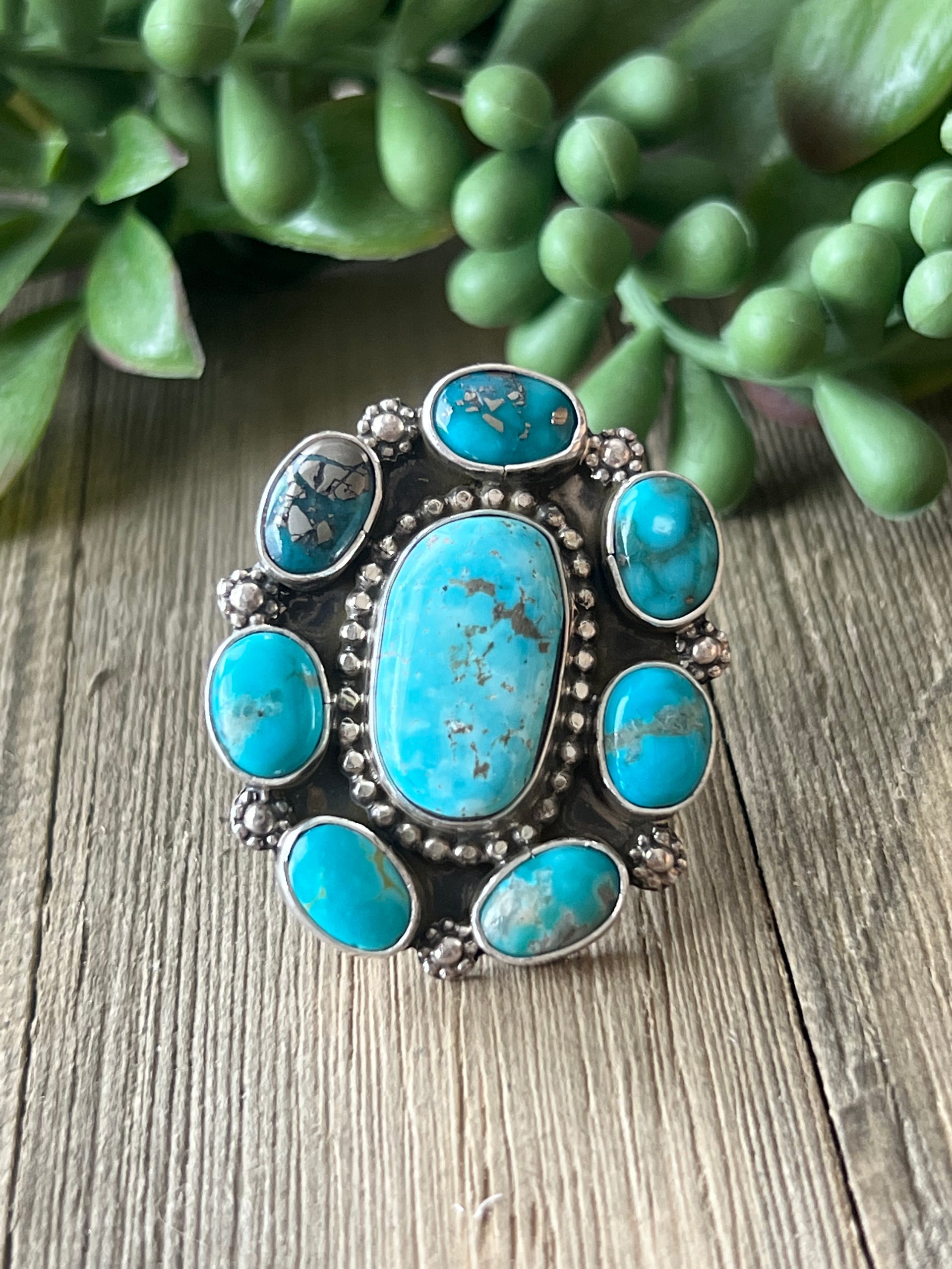 Chris Etsitty Kingman Turquoise & Sterling Silver Ring Size 5.75