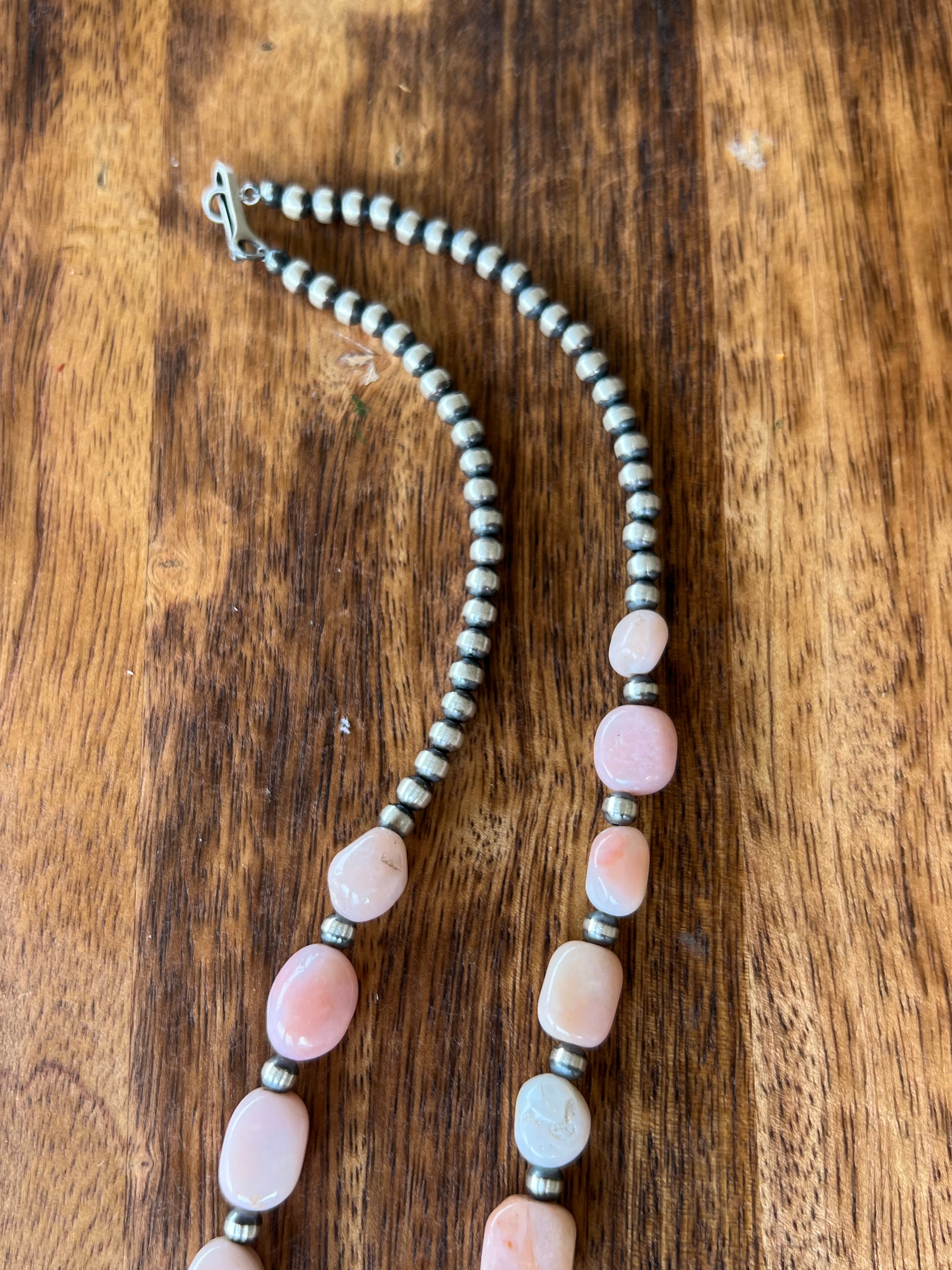 Navajo Made Pink Coral & Sterling Silver 4 MM 35 Inch Pearl Necklace