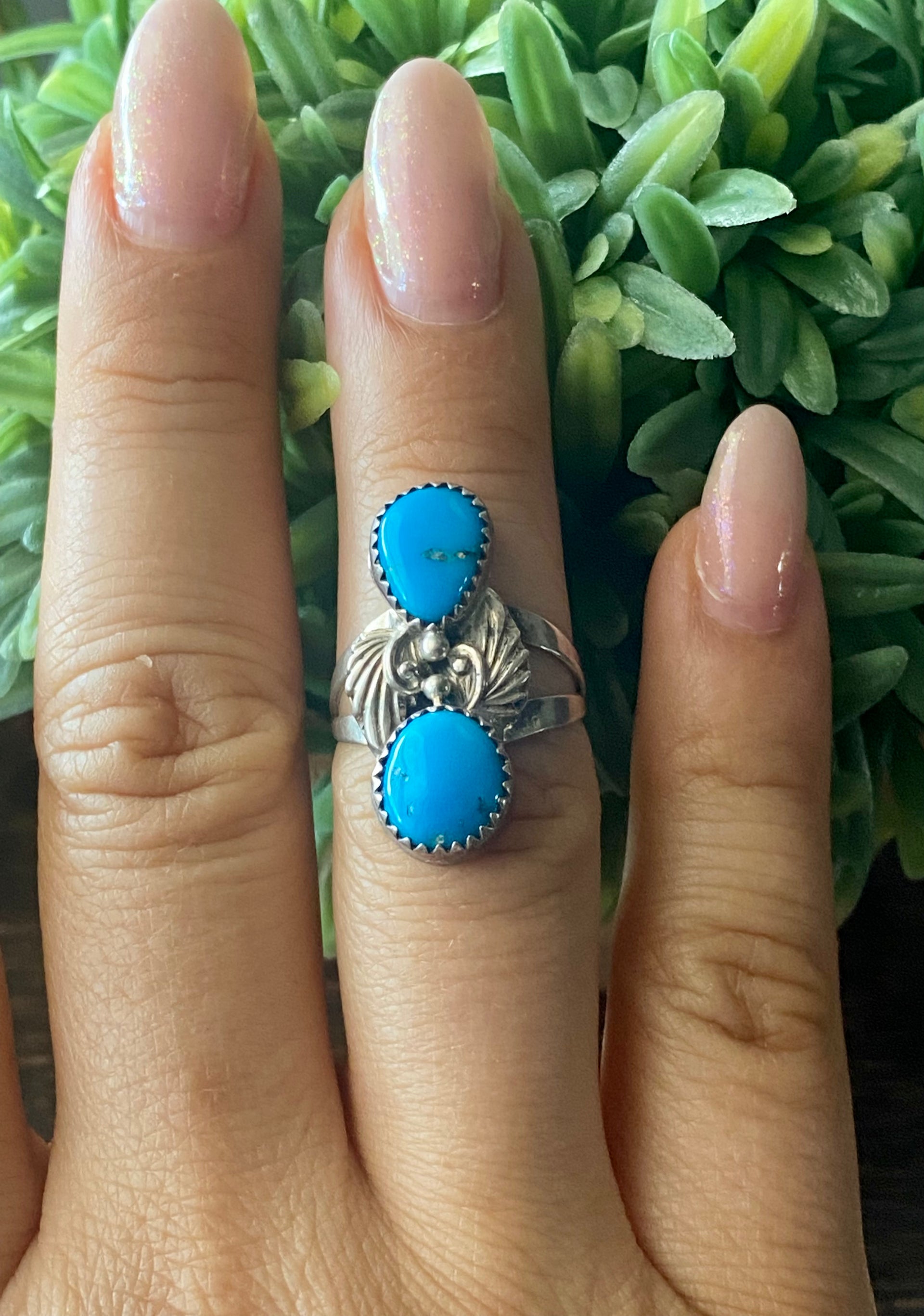 Navajo Made Kingman Turquoise & Sterling Silver Ring Size 6.75
