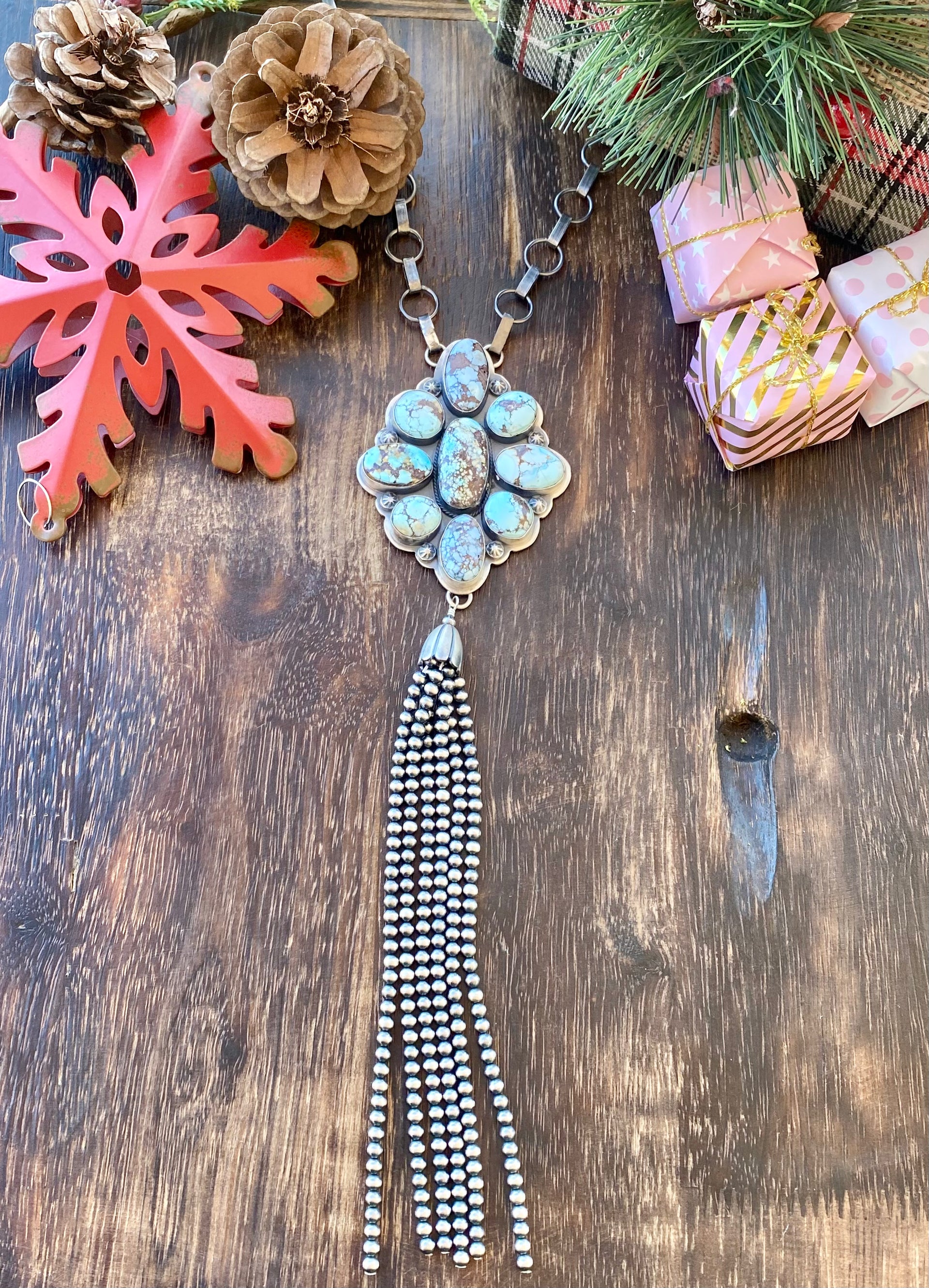 Tim Vandever Golden Hill’s Turquoise & Sterling Silver Cluster Necklace