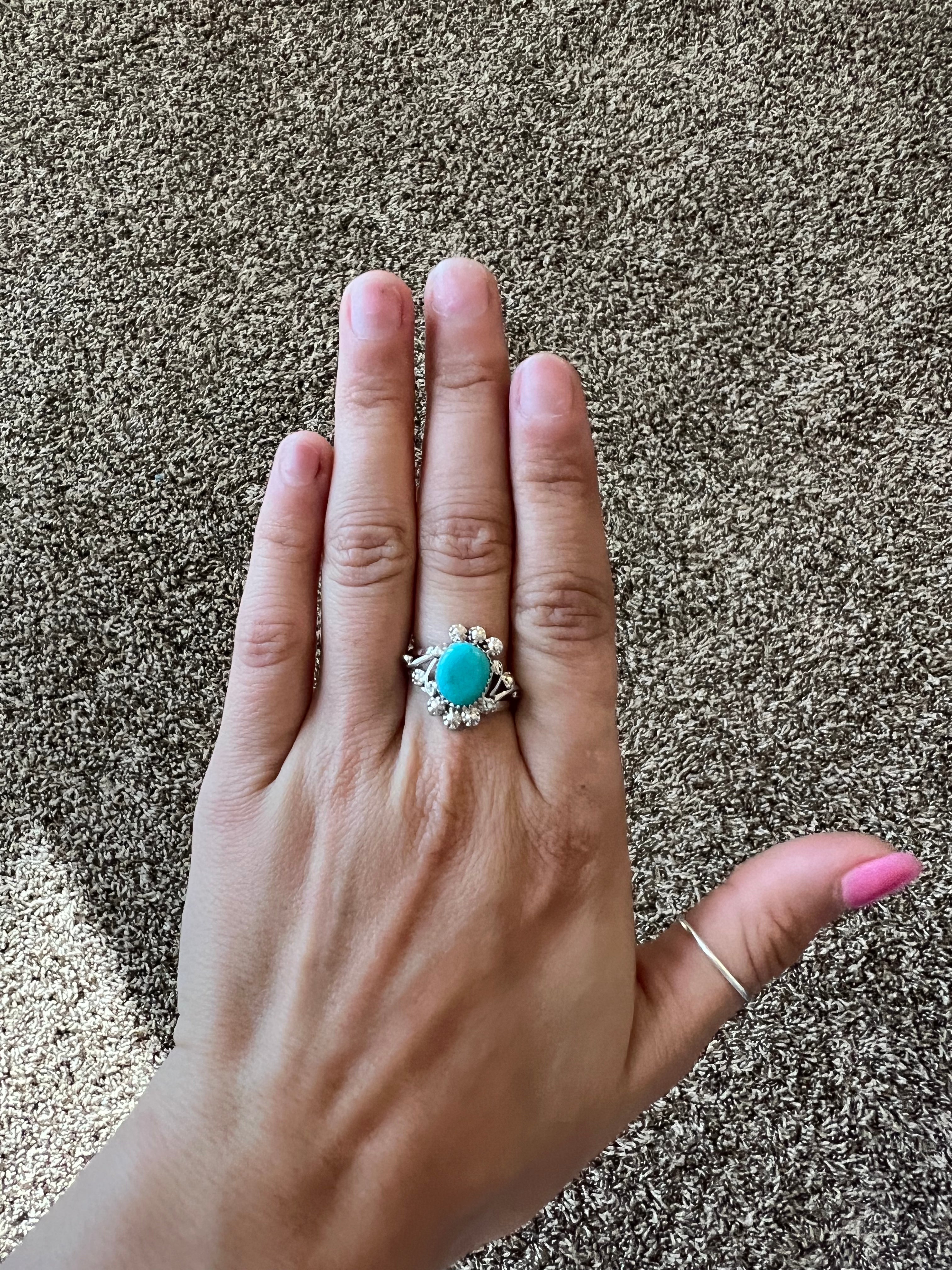 Navajo Made Kingman Turquoise & Sterling Silver Ring Size 9