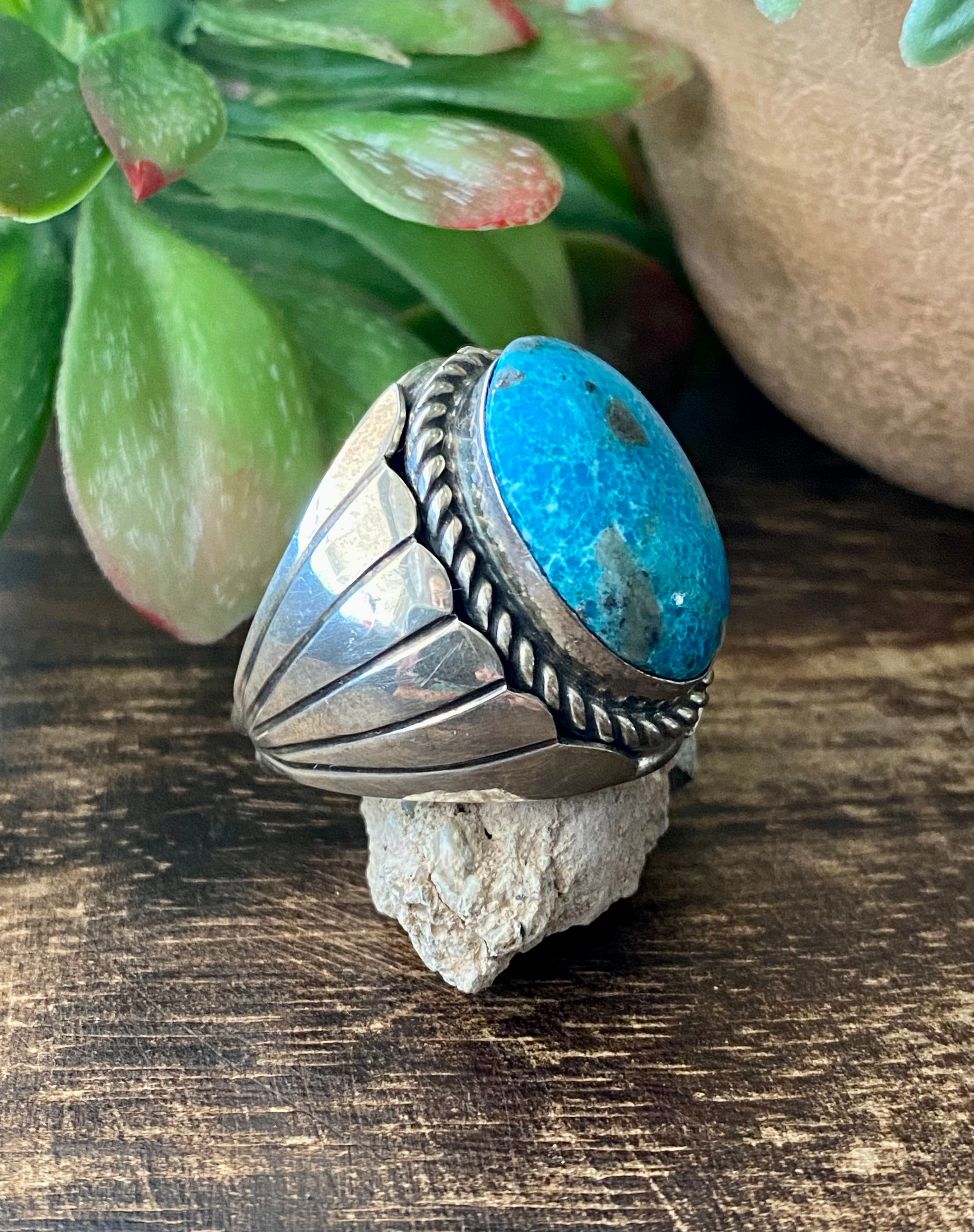 Tony Yazzie Kingman Turquoise & Sterling Silver Ring Size 11.25