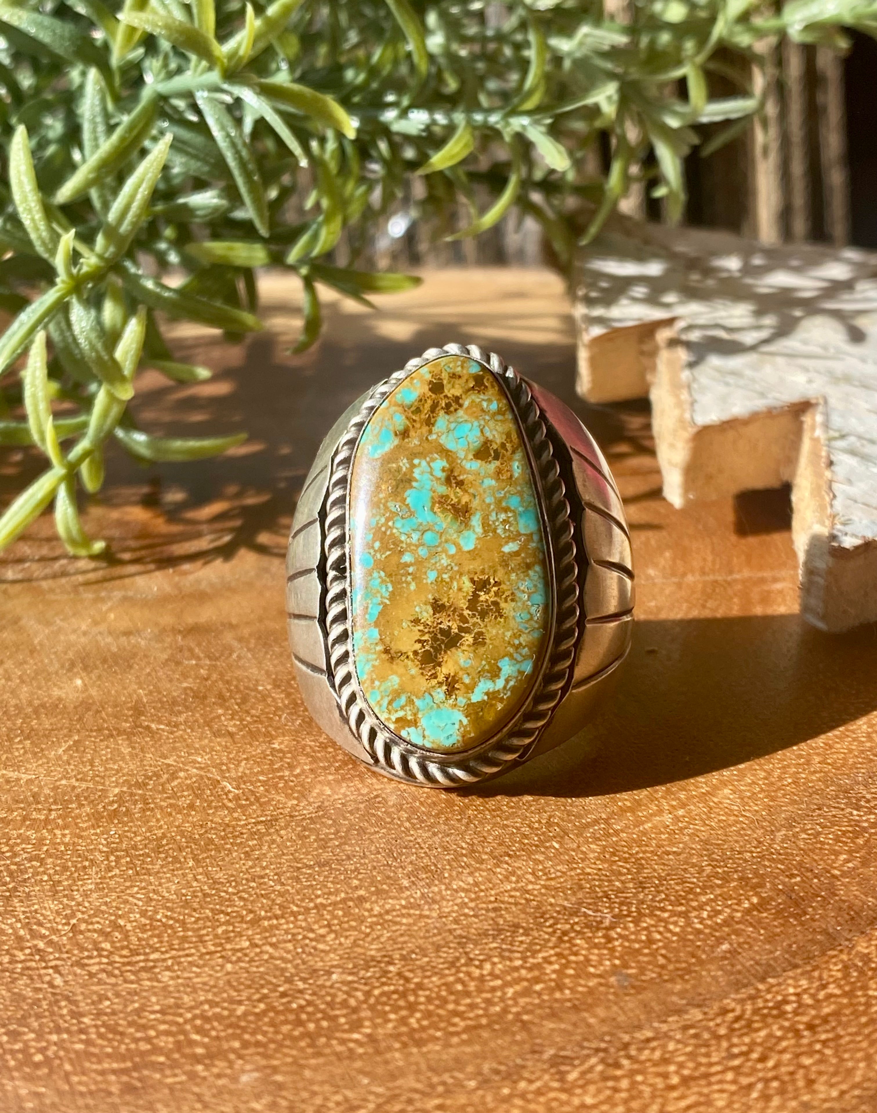 Tony Yazzie Royston Turquoise & Sterling Silver Men’s Ring Size 14