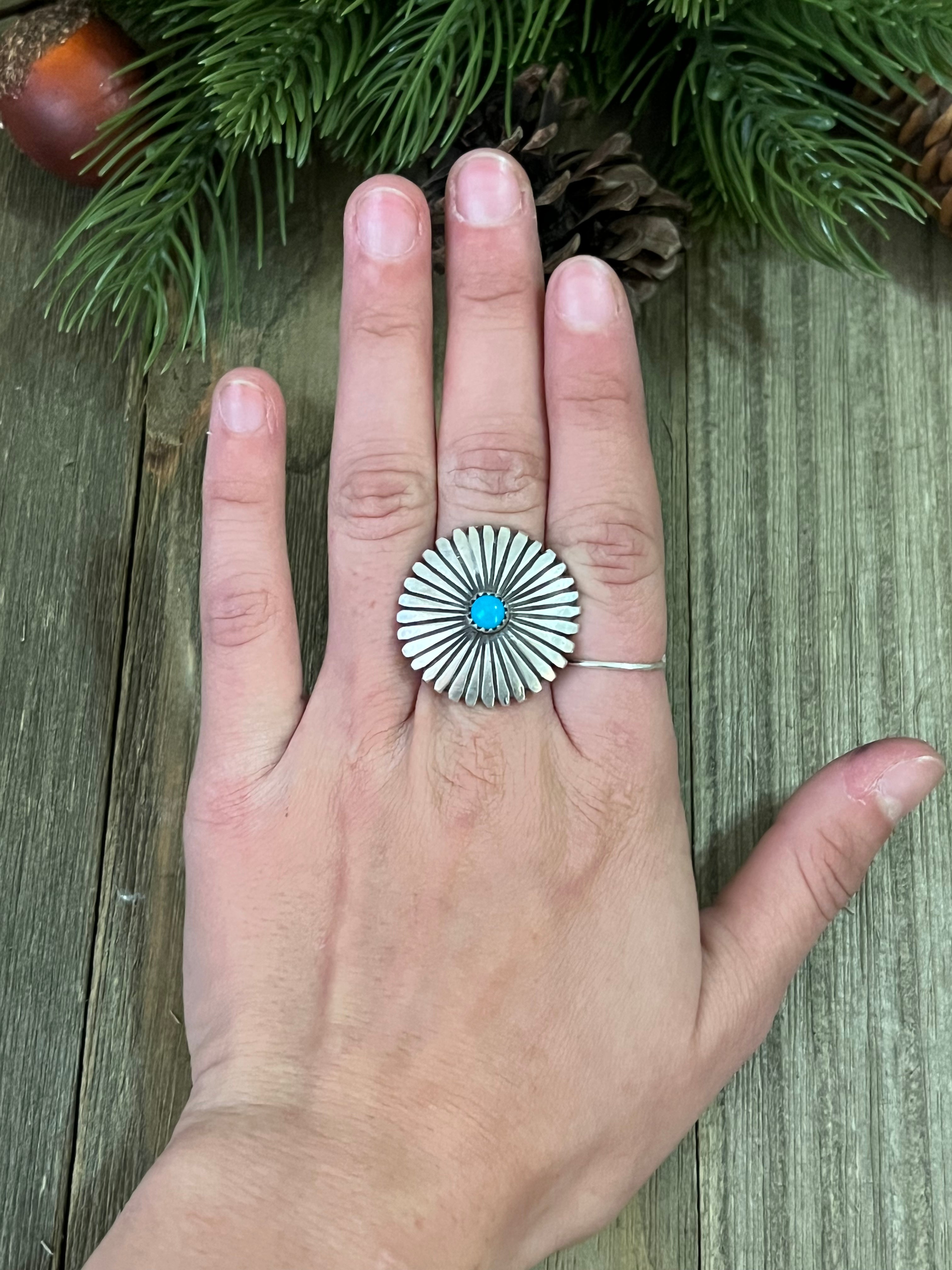 Navajo Made Kingman Turquoise & Sterling Silver Ring