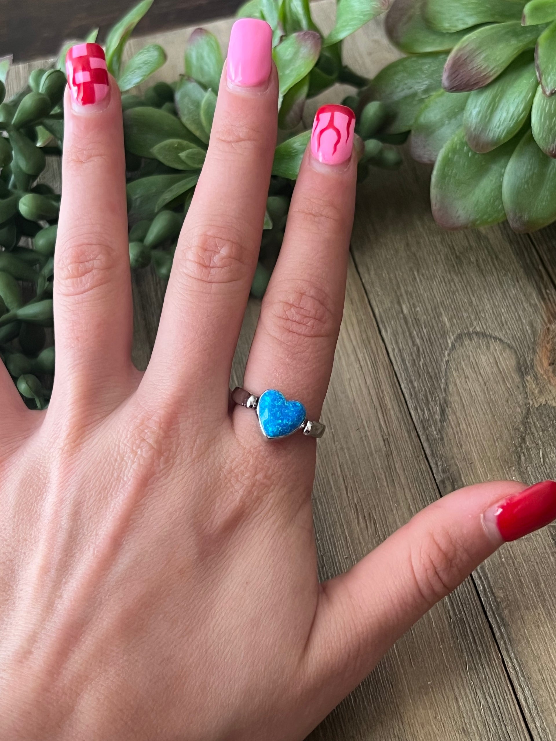 Southwest Made Opal & Sterling Silver Double Sided Heart Fidget Ring