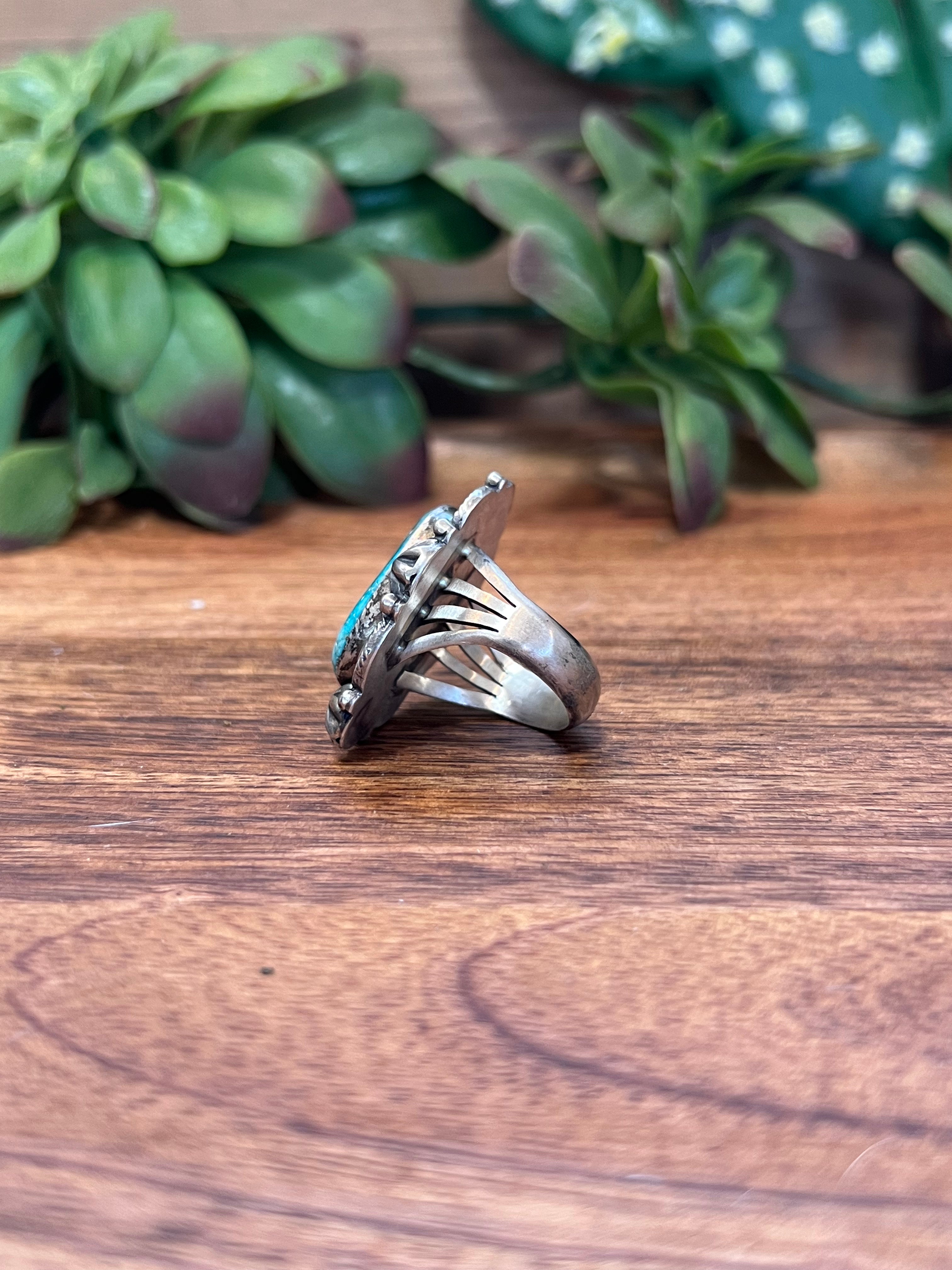Navajo Kingman Turquoise & Sterling Silver Ring Size 8