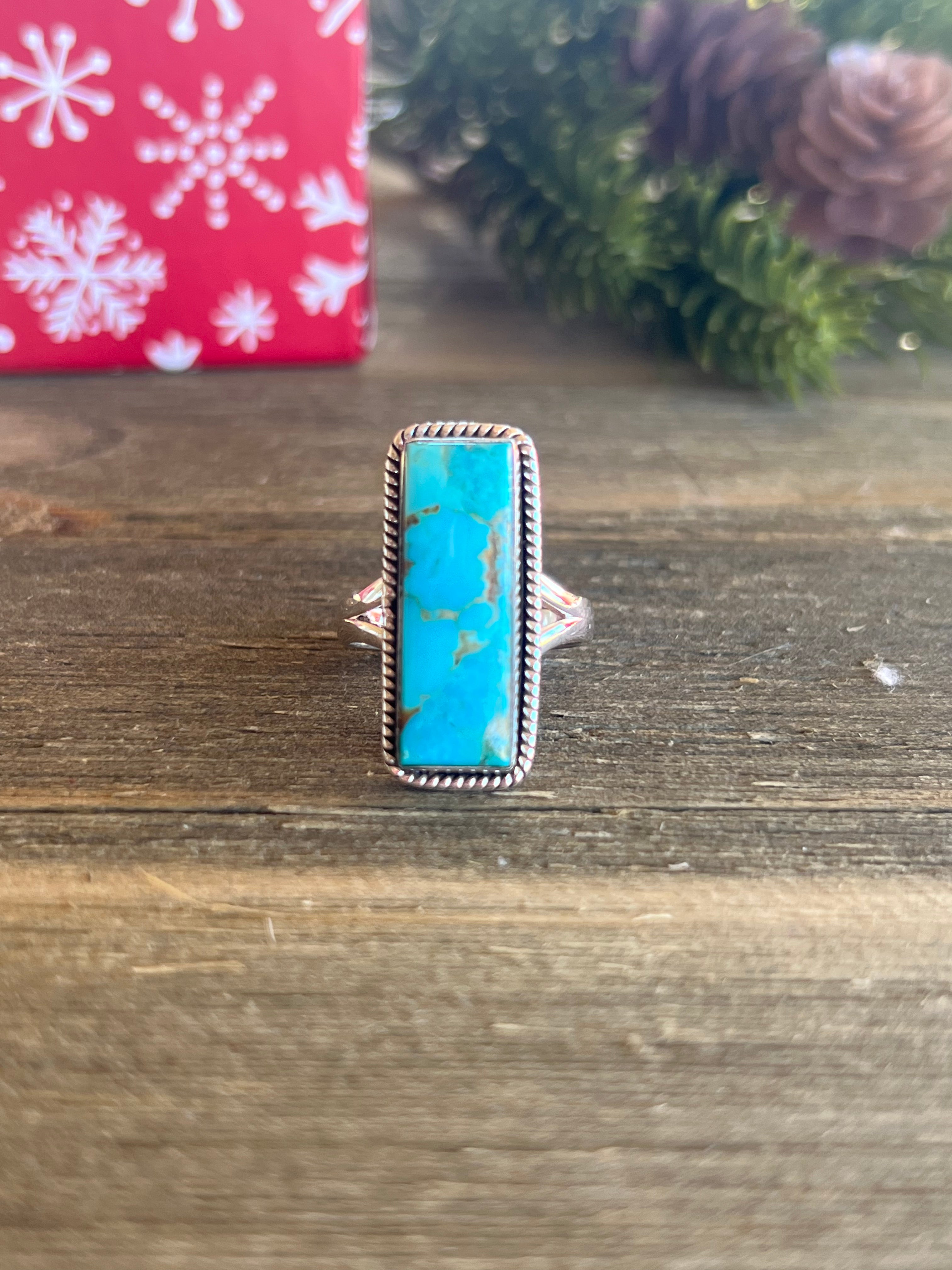 Southwest Made Mohave Kingman Turquoise & Sterling Silver Ring Size 8