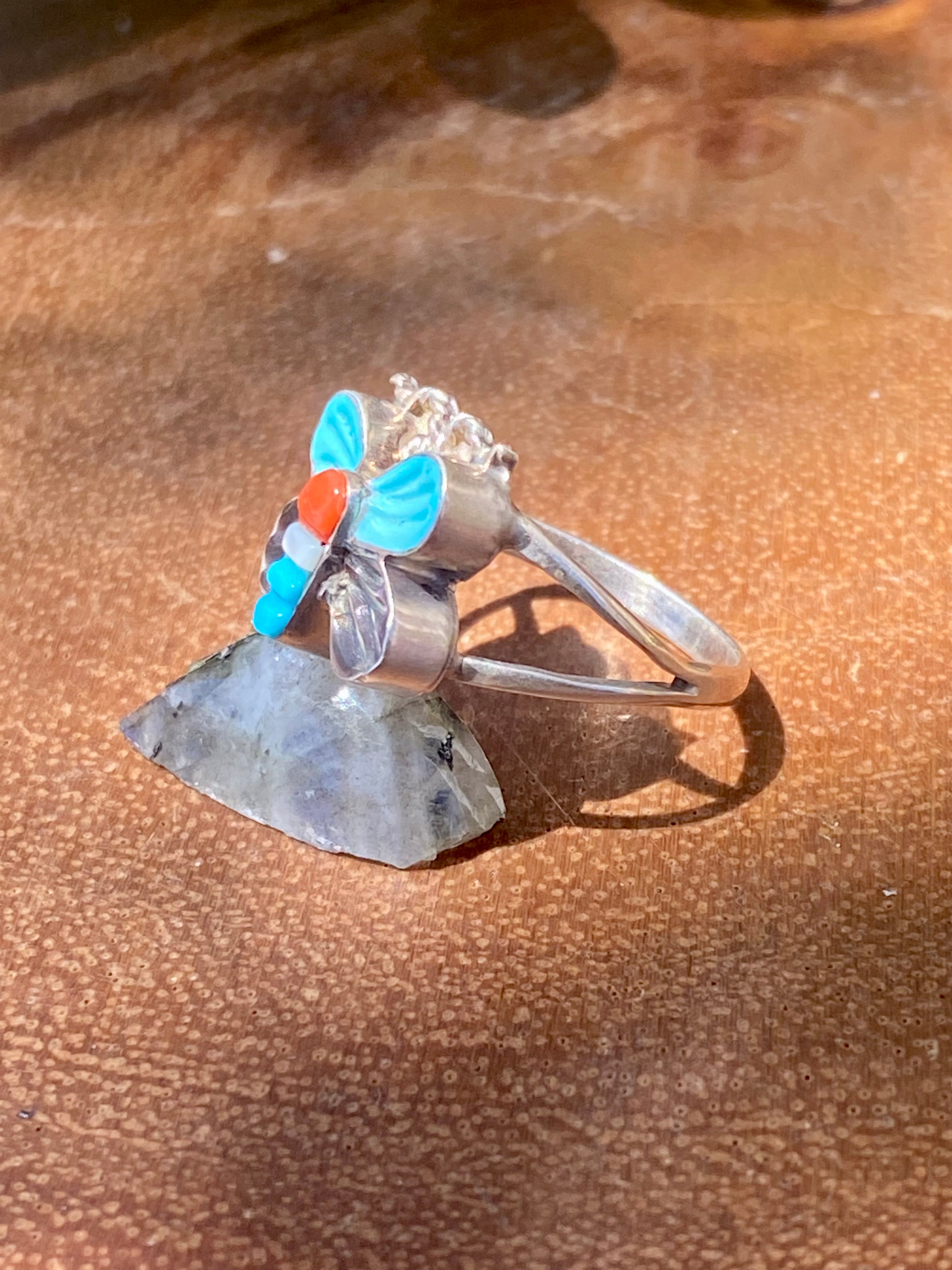 Steve Lonjose Zuni Multi Stone & Sterling Silver Butterfly Necklace Set