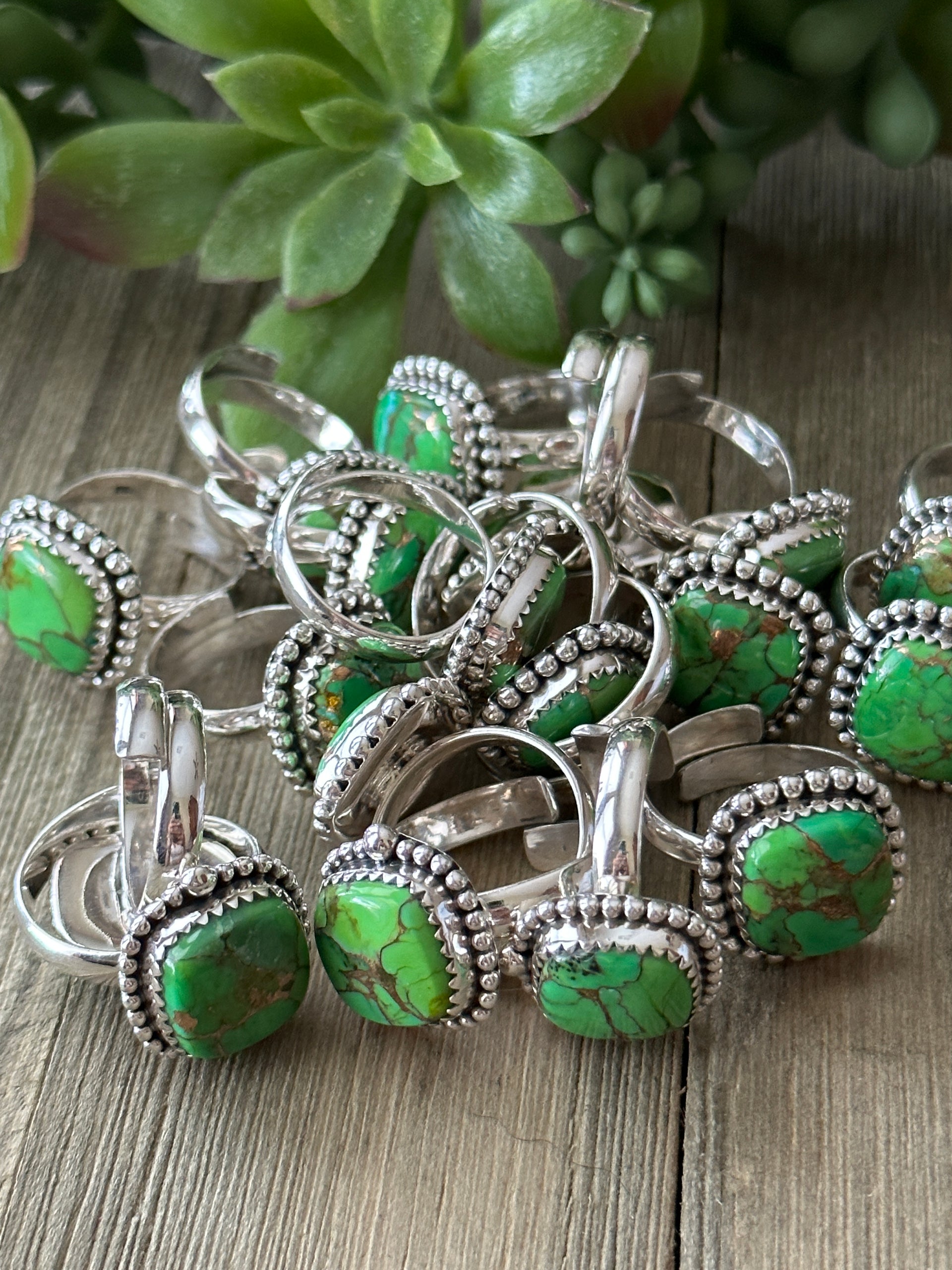 Southwest Green Mohave Turquoise & Sterling Silver Adjustable Ring