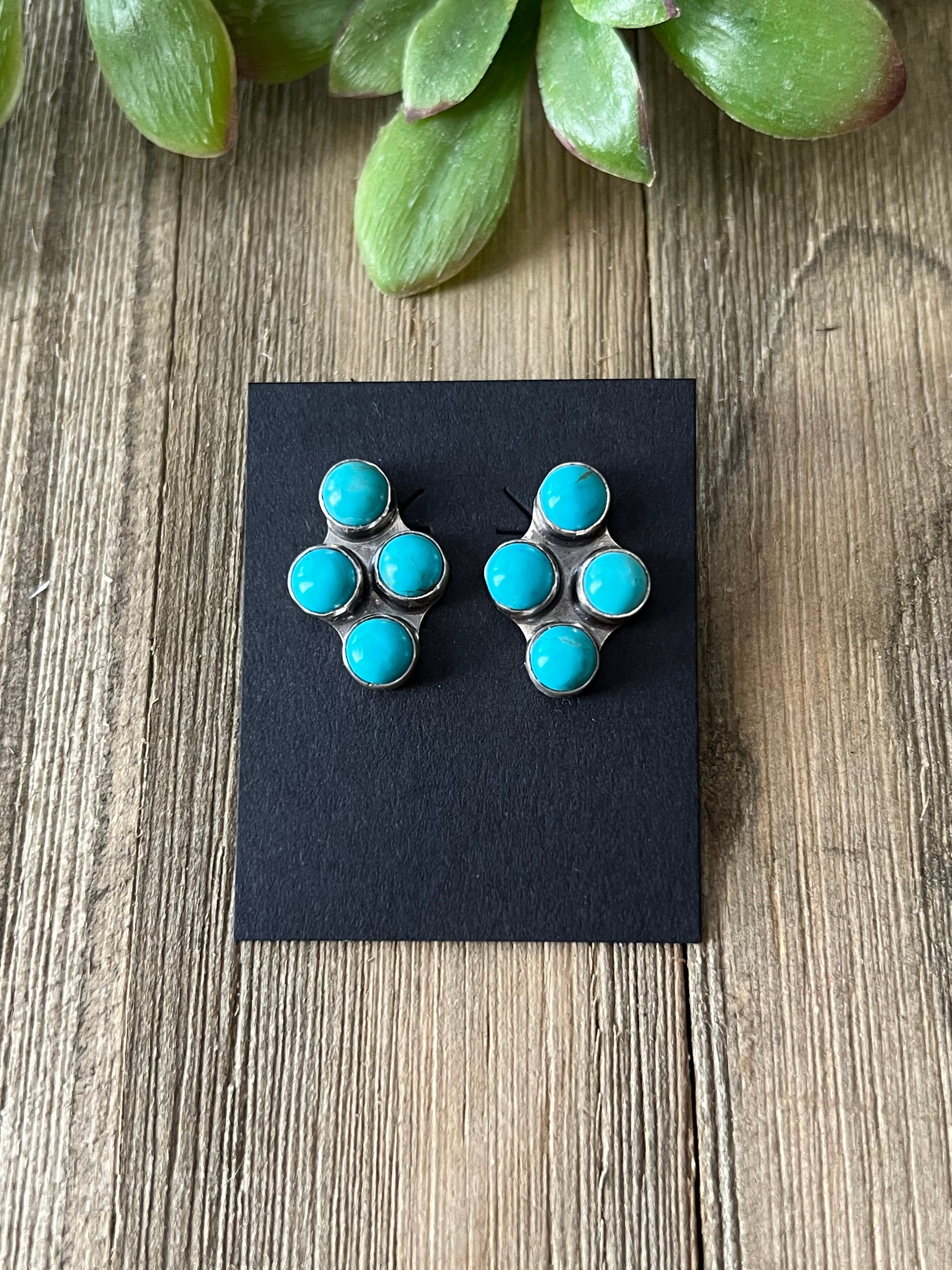 Navajo Made Kingman Turquoise & Sterling Silver Post Earrings