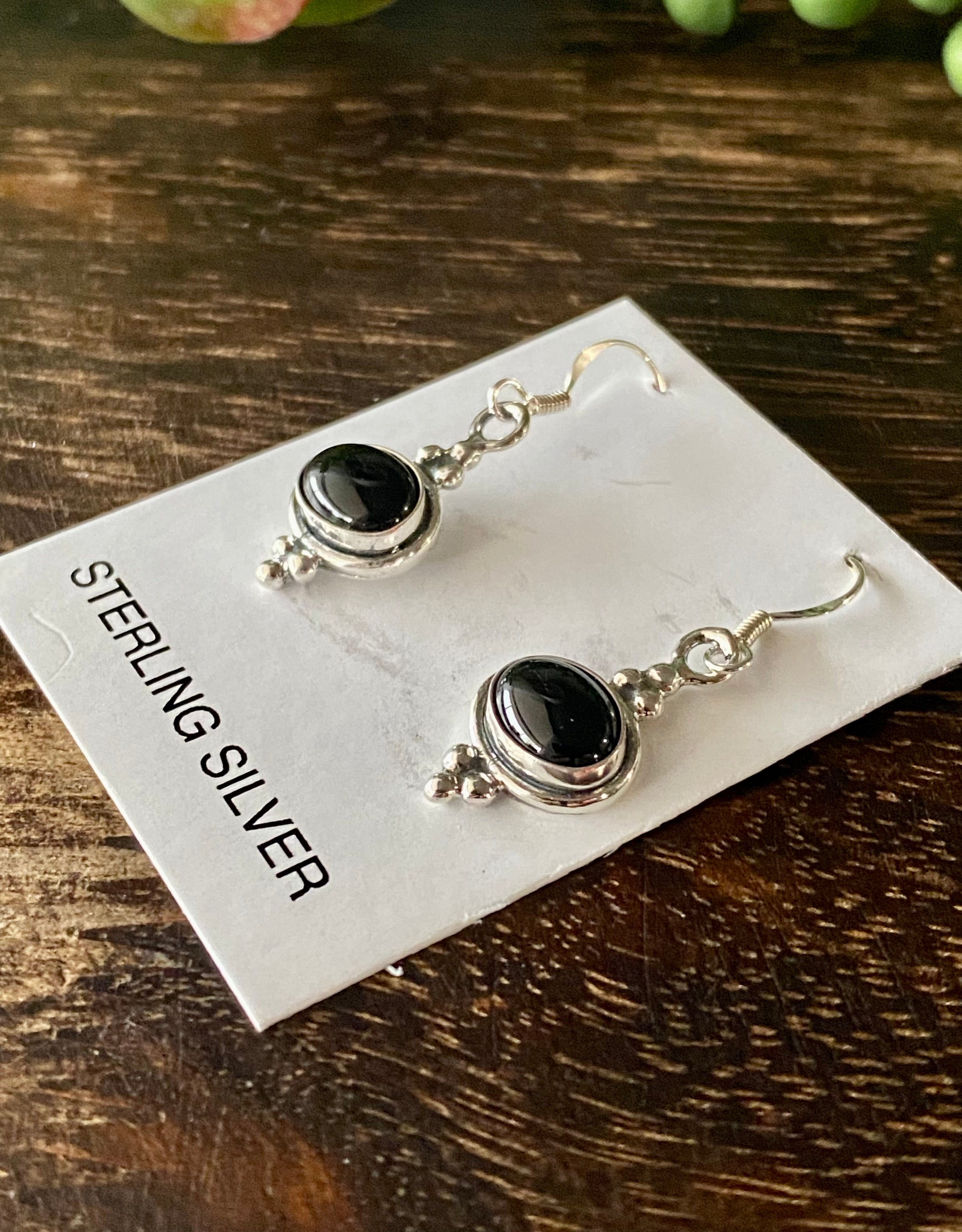 Navajo Made Onyx & Sterling Silver Dangle Earrings