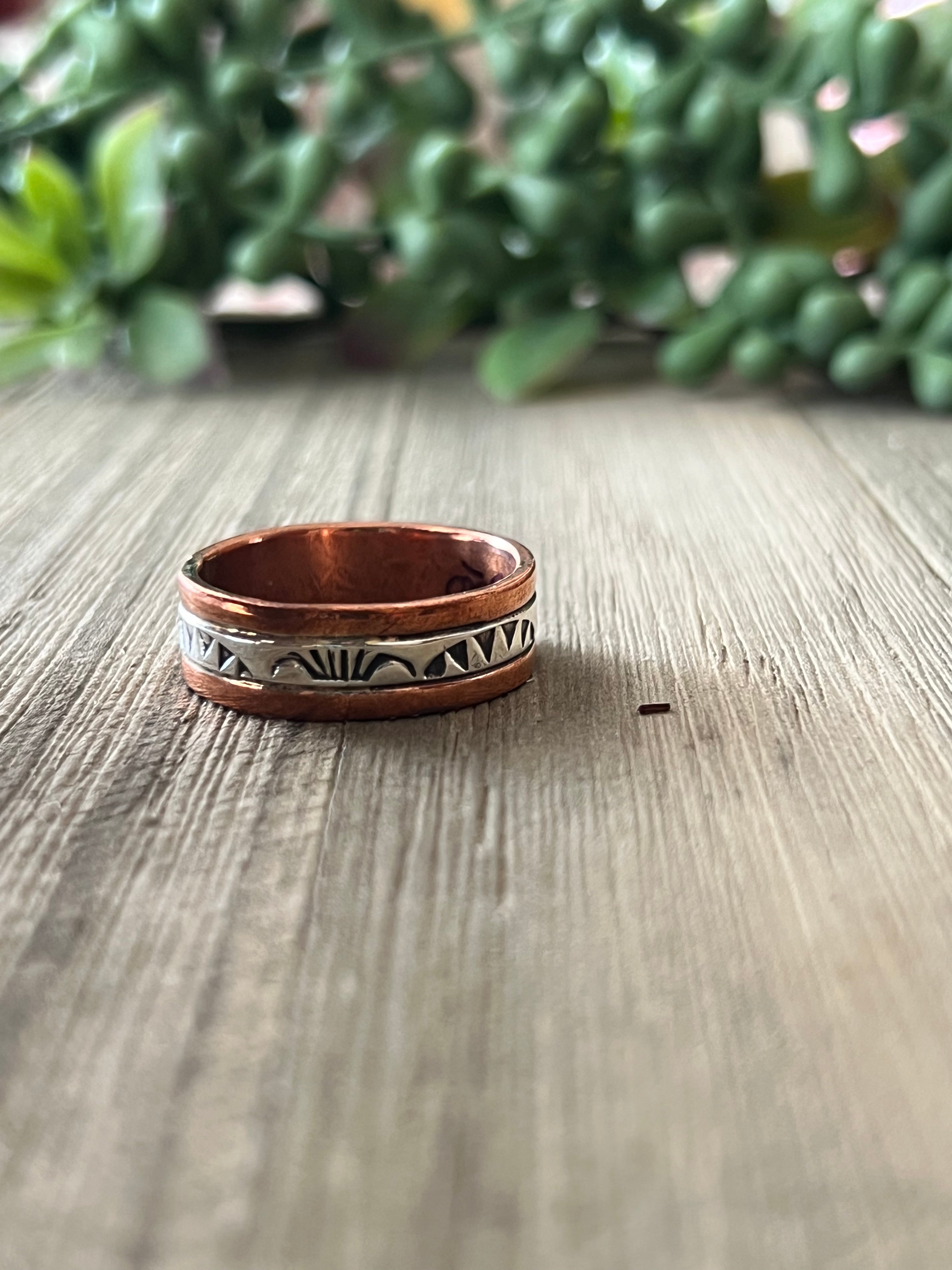 Navajo Made Copper & Sterling Silver Ring Size 13.75