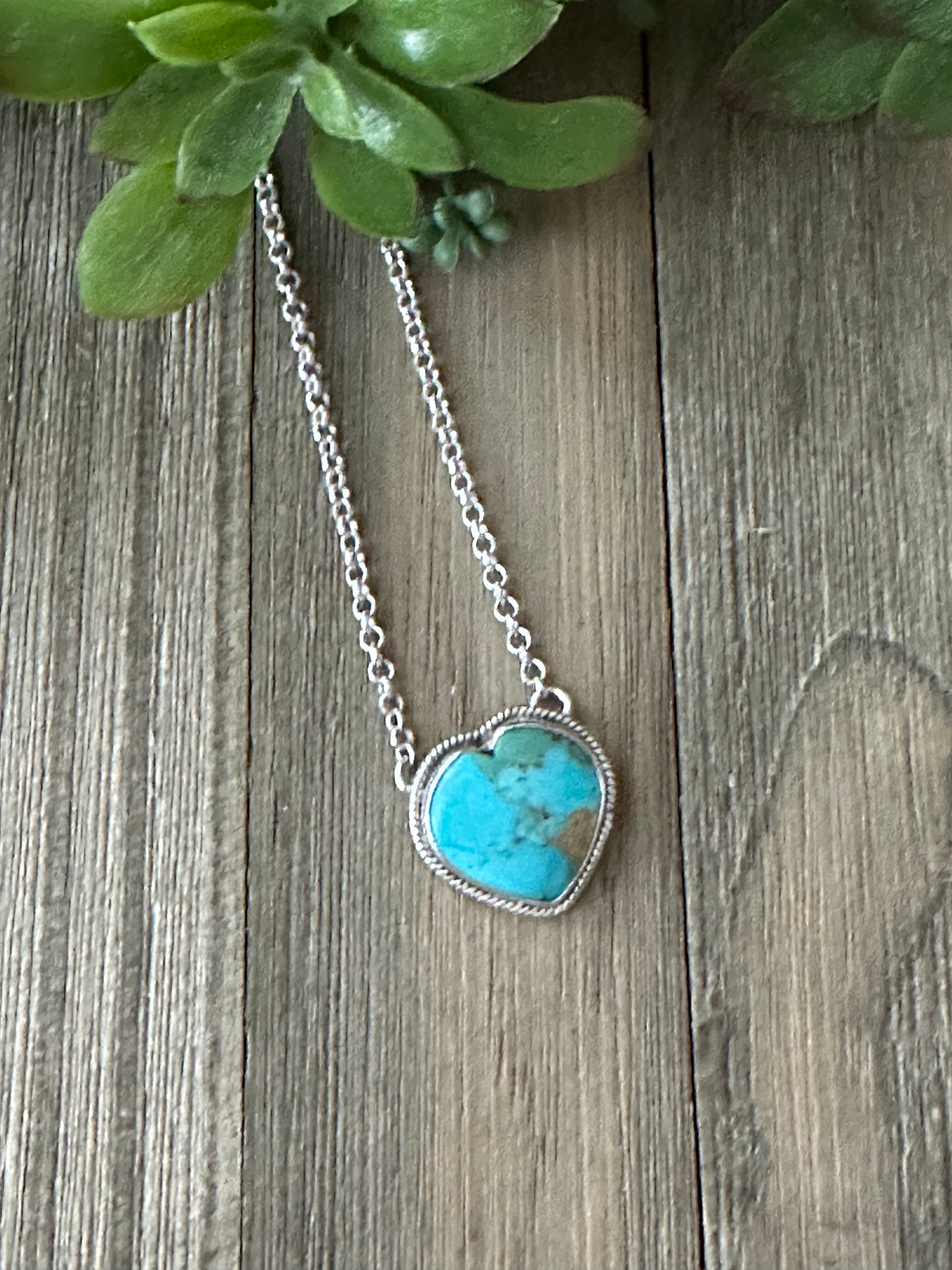 Southwest Made Turquoise & Sterling Silver Heart Necklace