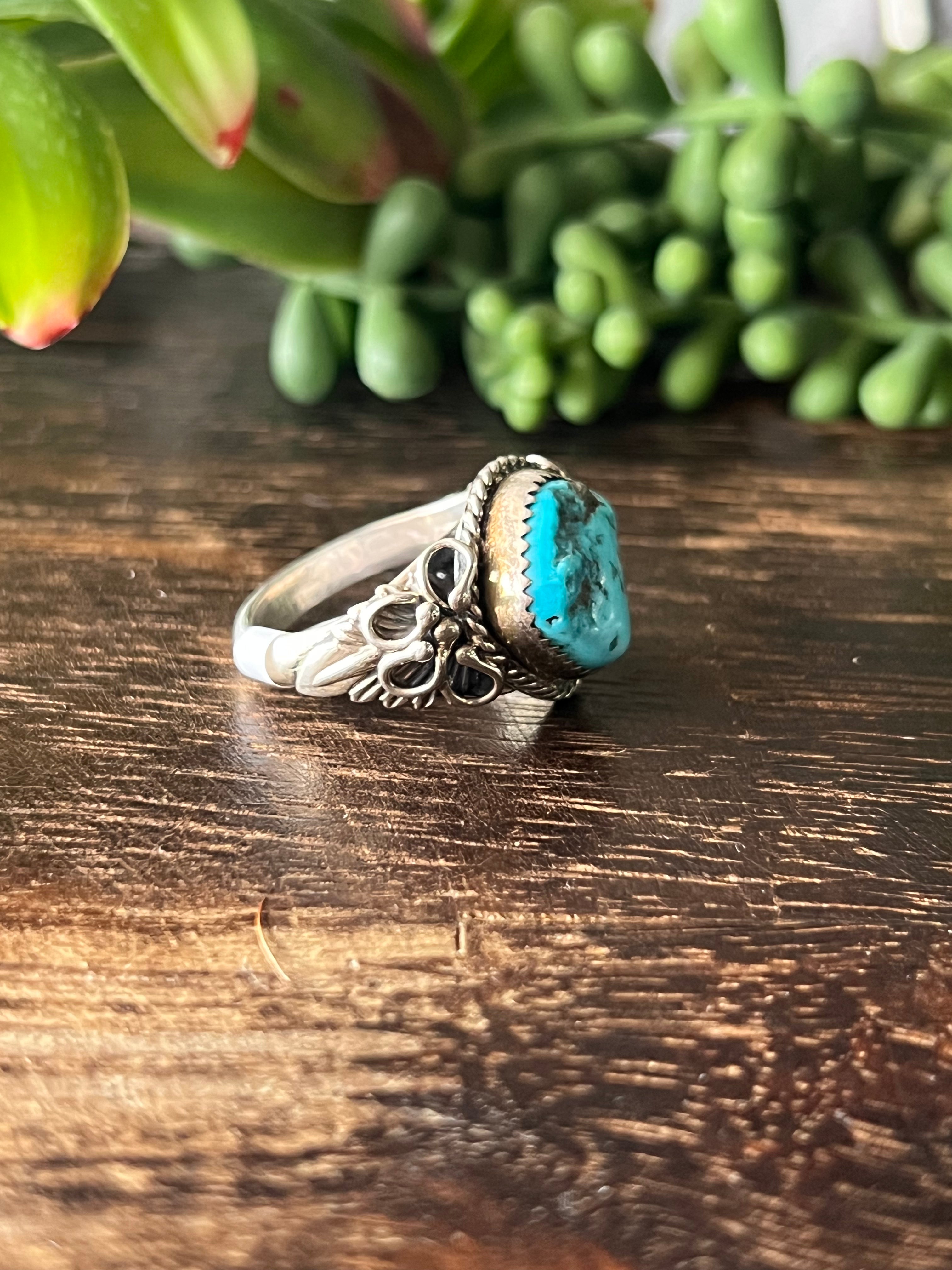 Jeannette Sanders Kingman Turquoise & Sterling Silver Ring Size 12