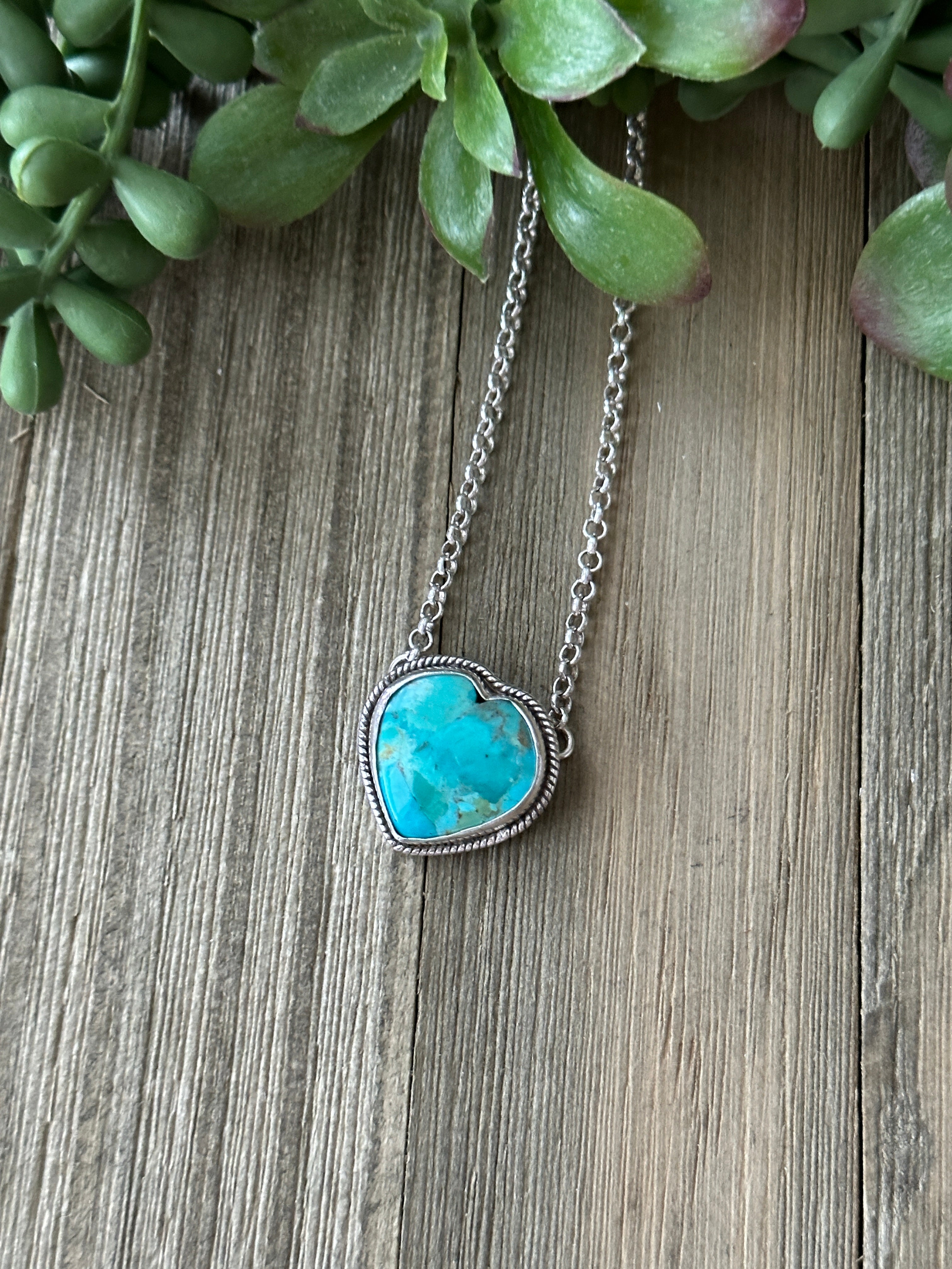 Southwest Made Turquoise & Sterling Silver Heart Necklace