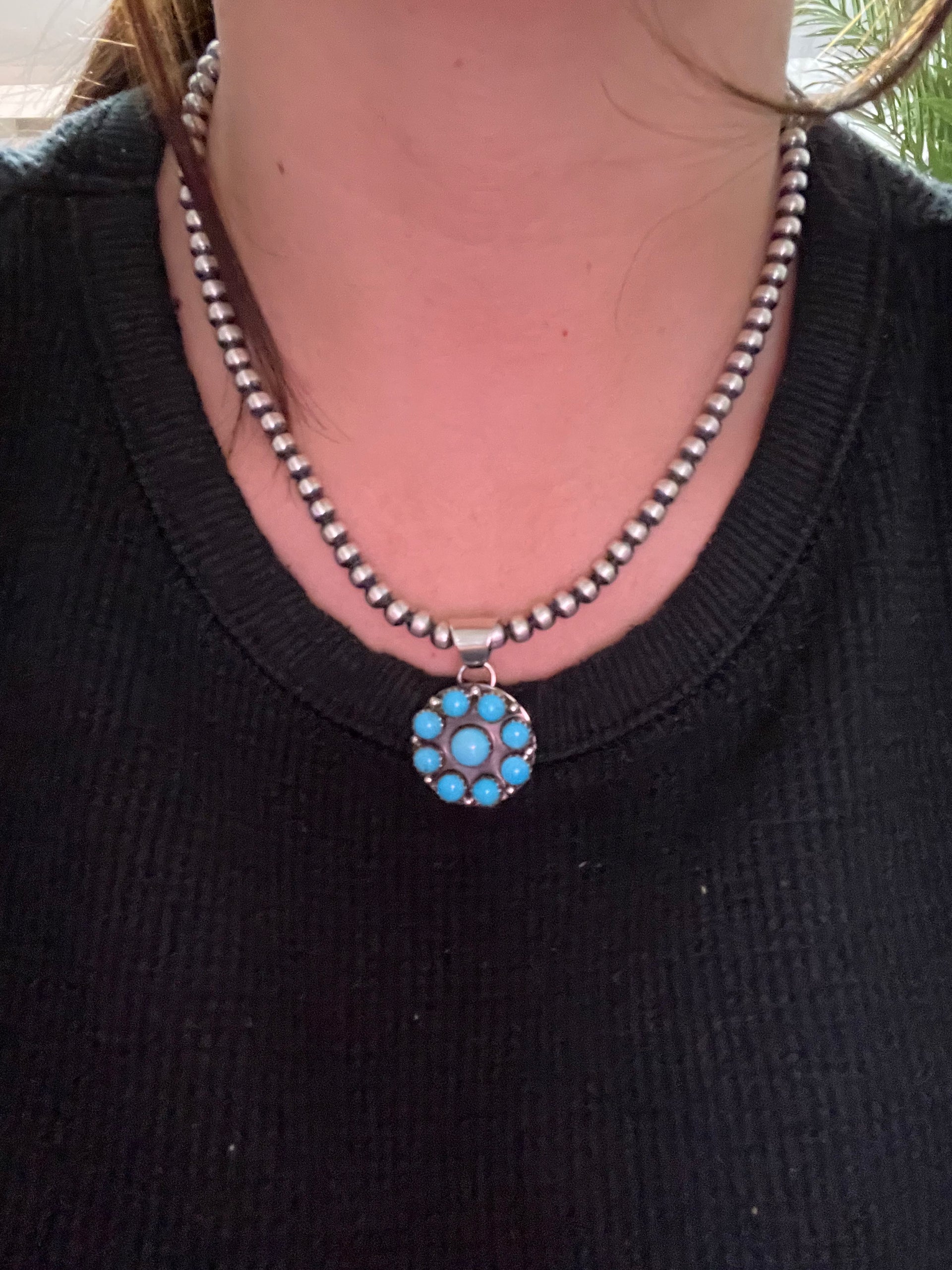 Mary Ann Spencer Sleeping Beauty & Sterling Silver Cluster Pendant