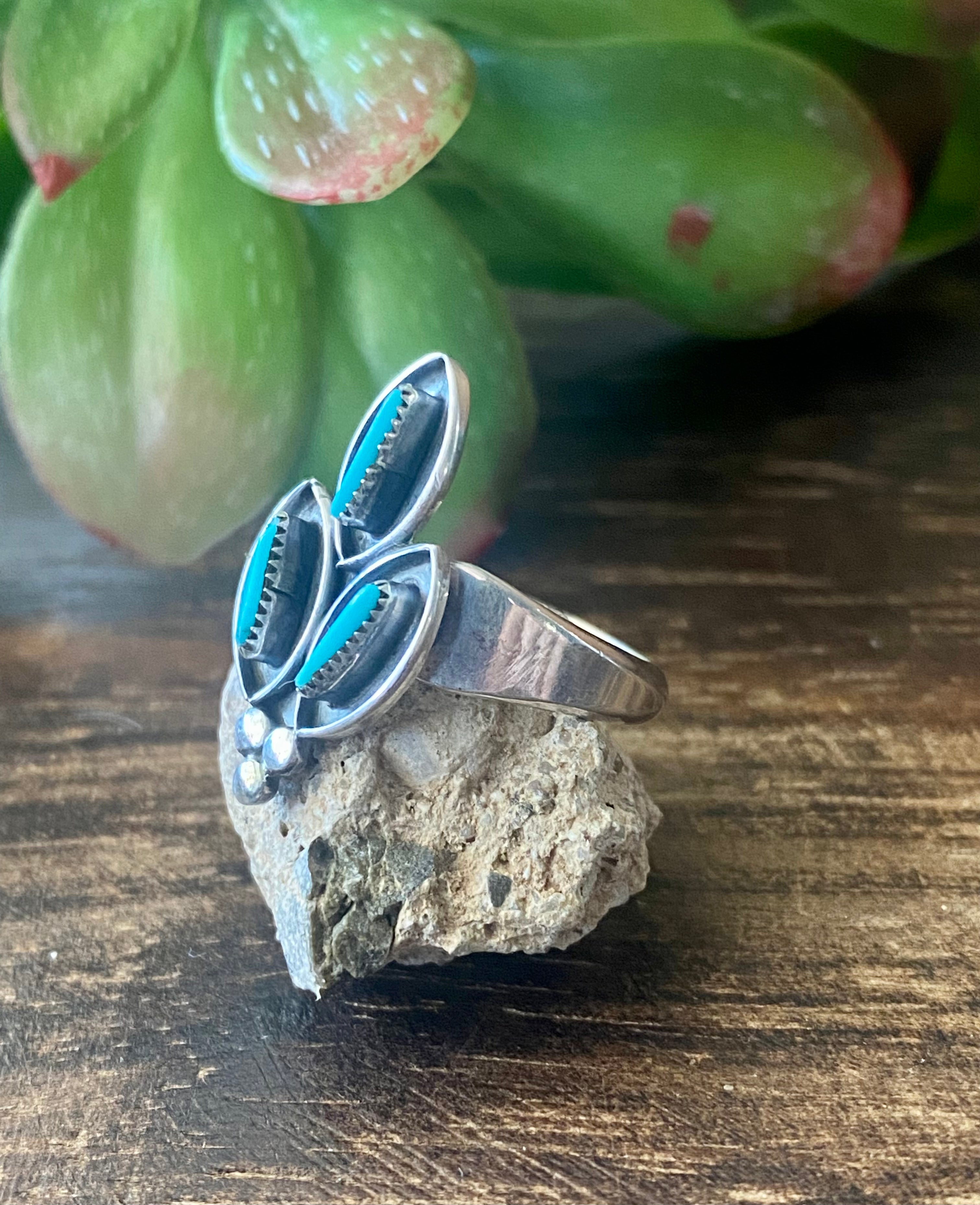 Zuni Made Turquoise & Sterling Silver Needlepoint Rings