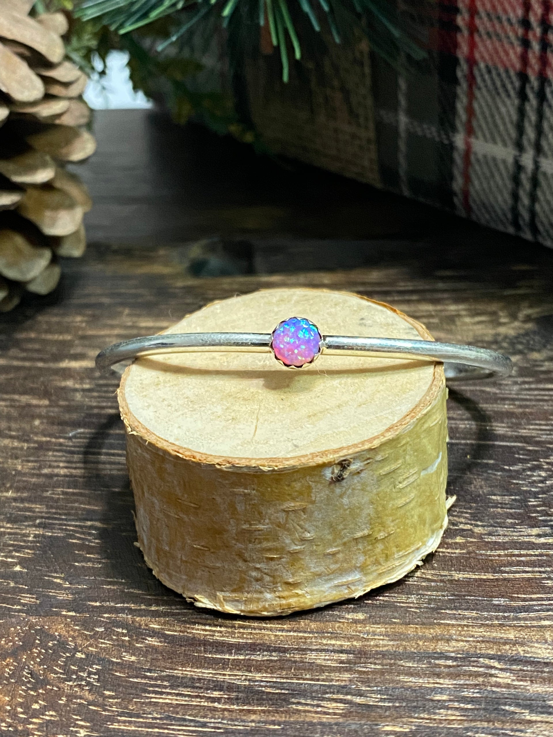 Navajo Made Pink Opal & Sterling Silver Cuff Bracelet