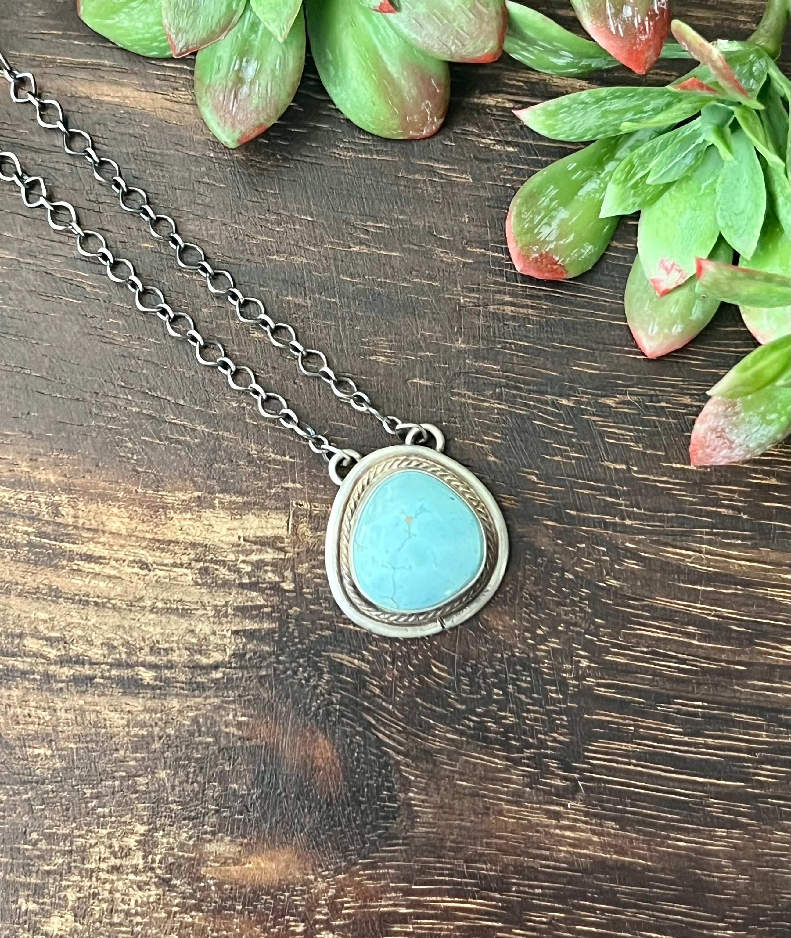 Navajo Made Golden Hill Turquoise & Sterling Silver Necklace Signed & Stamped