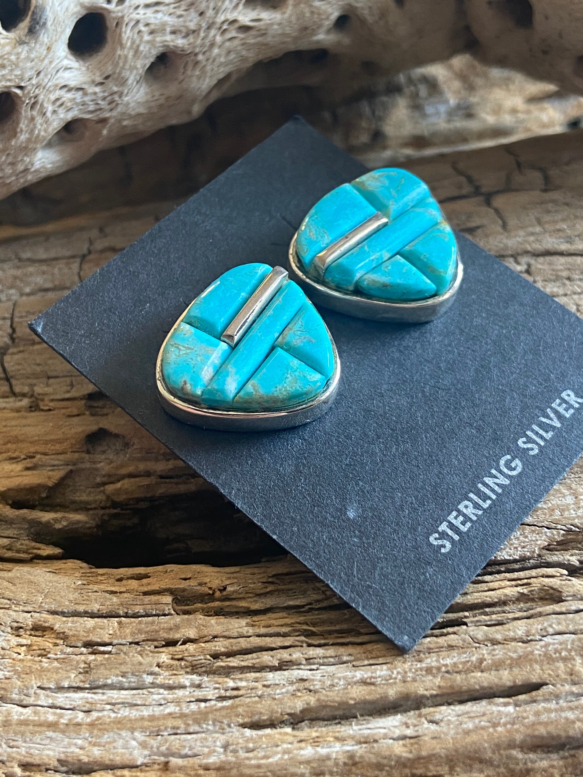 Navajo Number 8 Turquoise & Sterling Silver Inlay Post Earrings