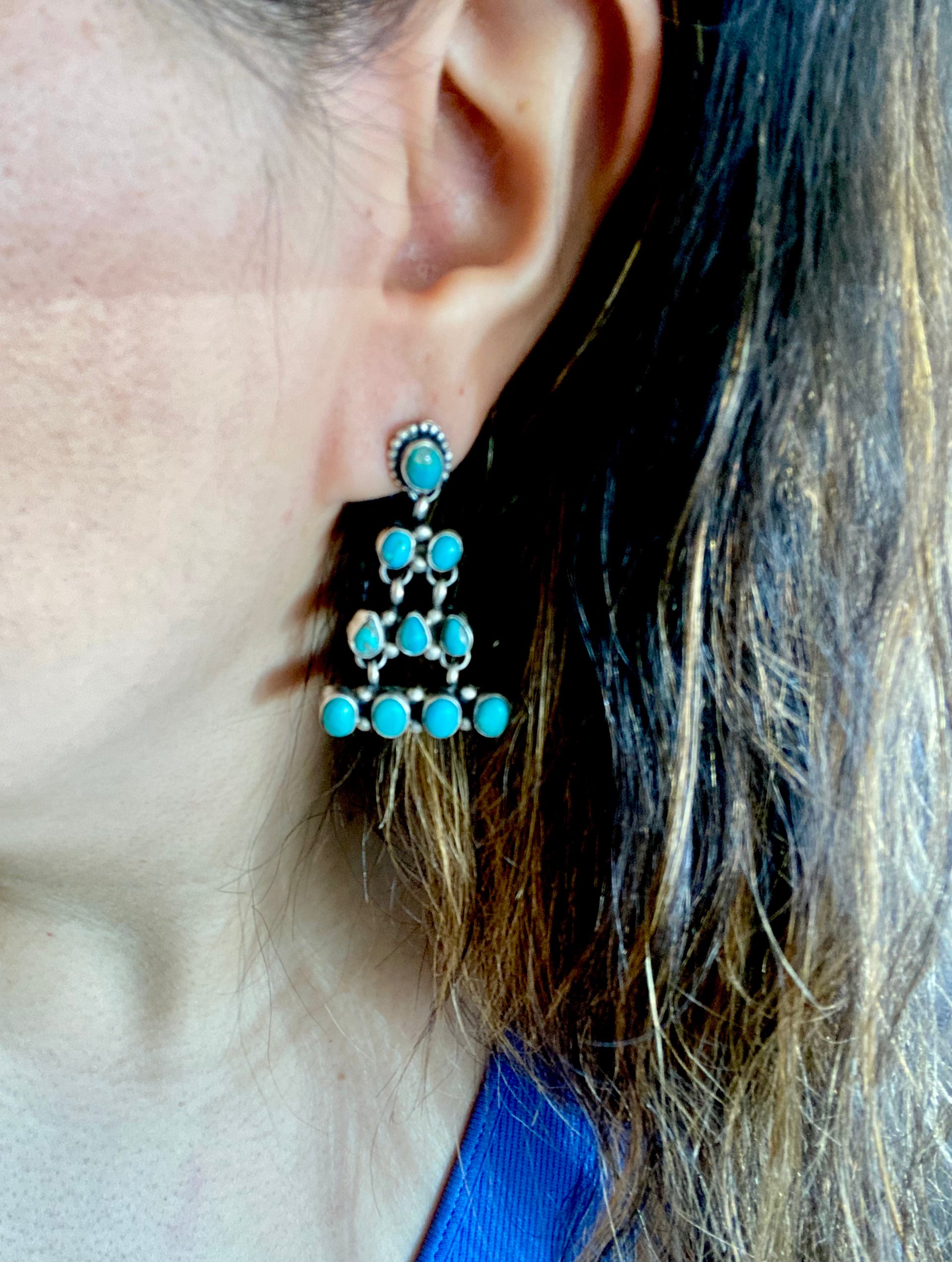 Sheila Becenti Kingman Turquoise & Sterling Silver Post Dangle Earrings