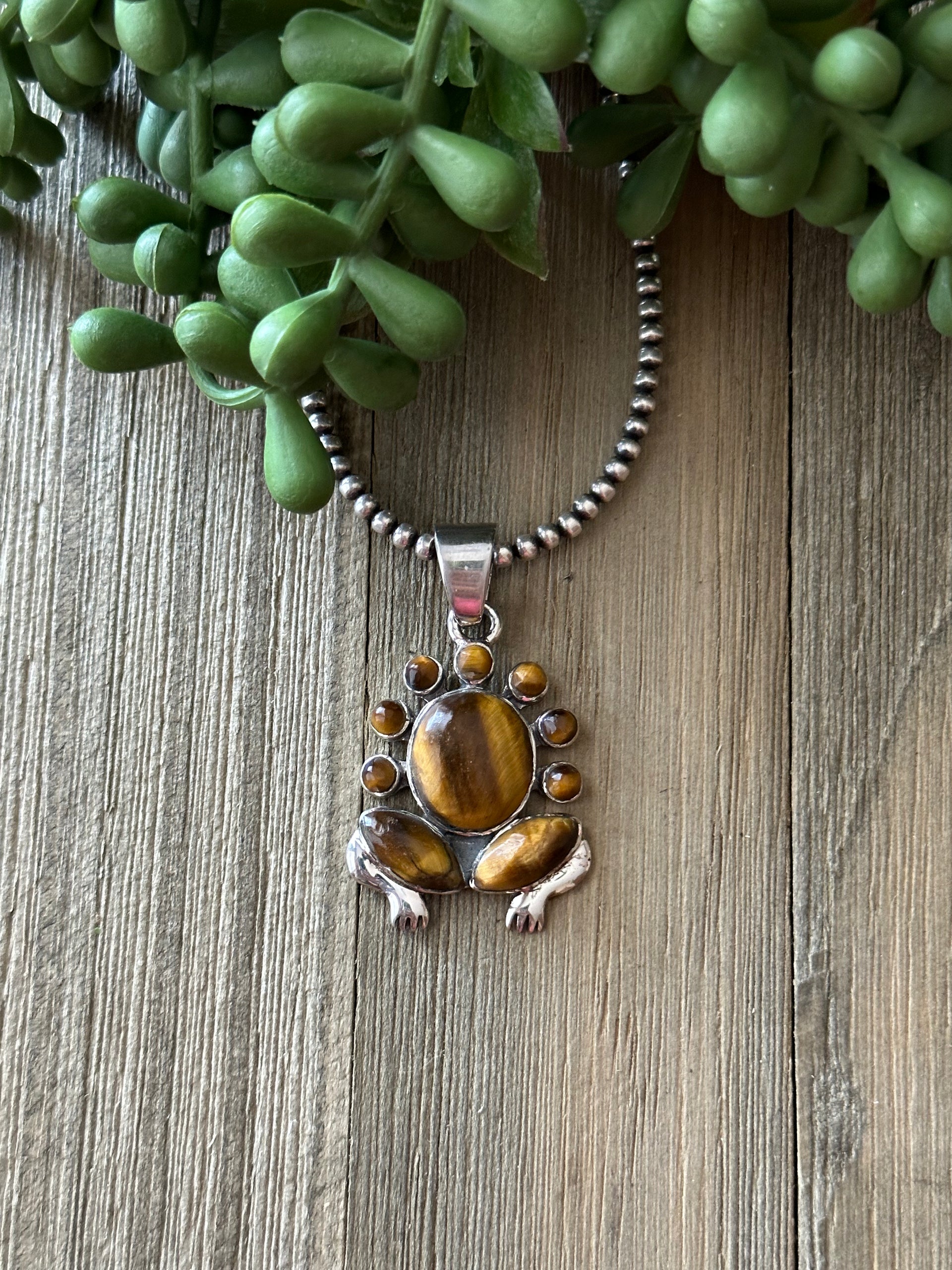 Navajo Made Tiger Eye & Sterling Silver Pendant