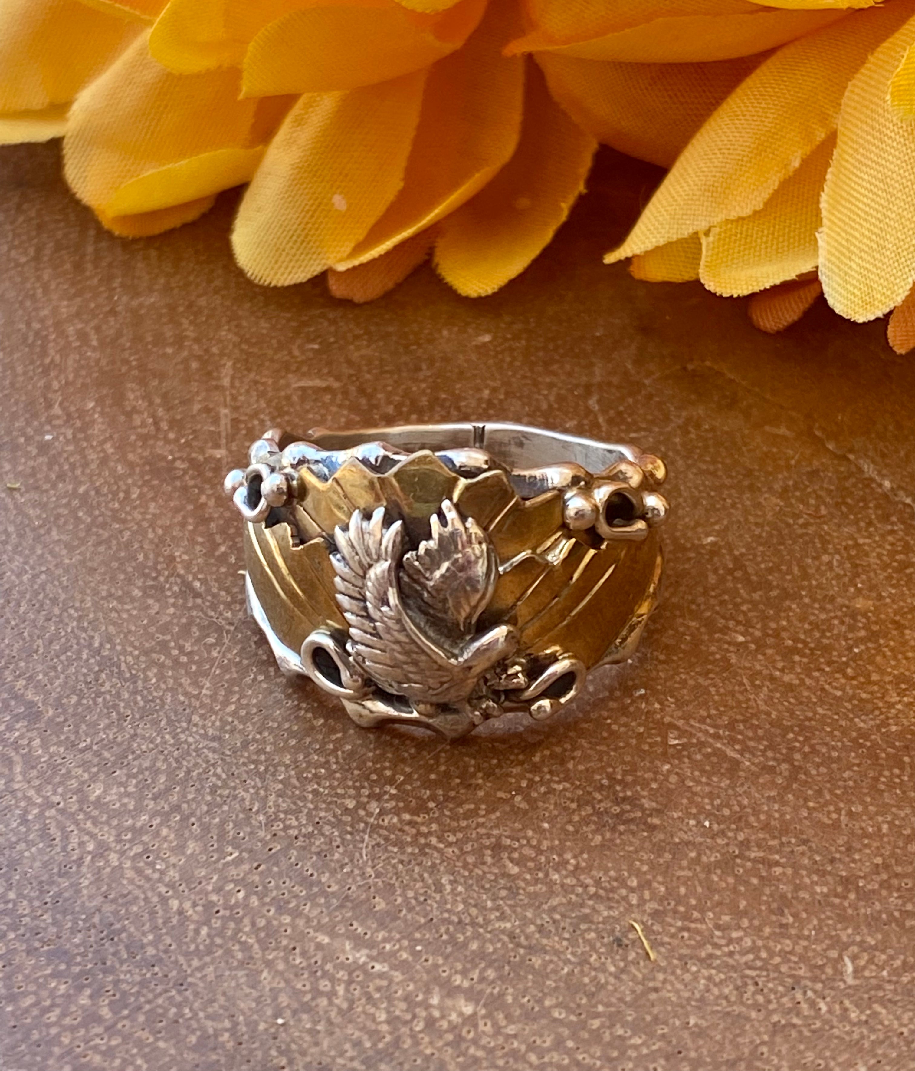 Navajo Made Sterling Silver Men’s Eagle Ring Size 10.75