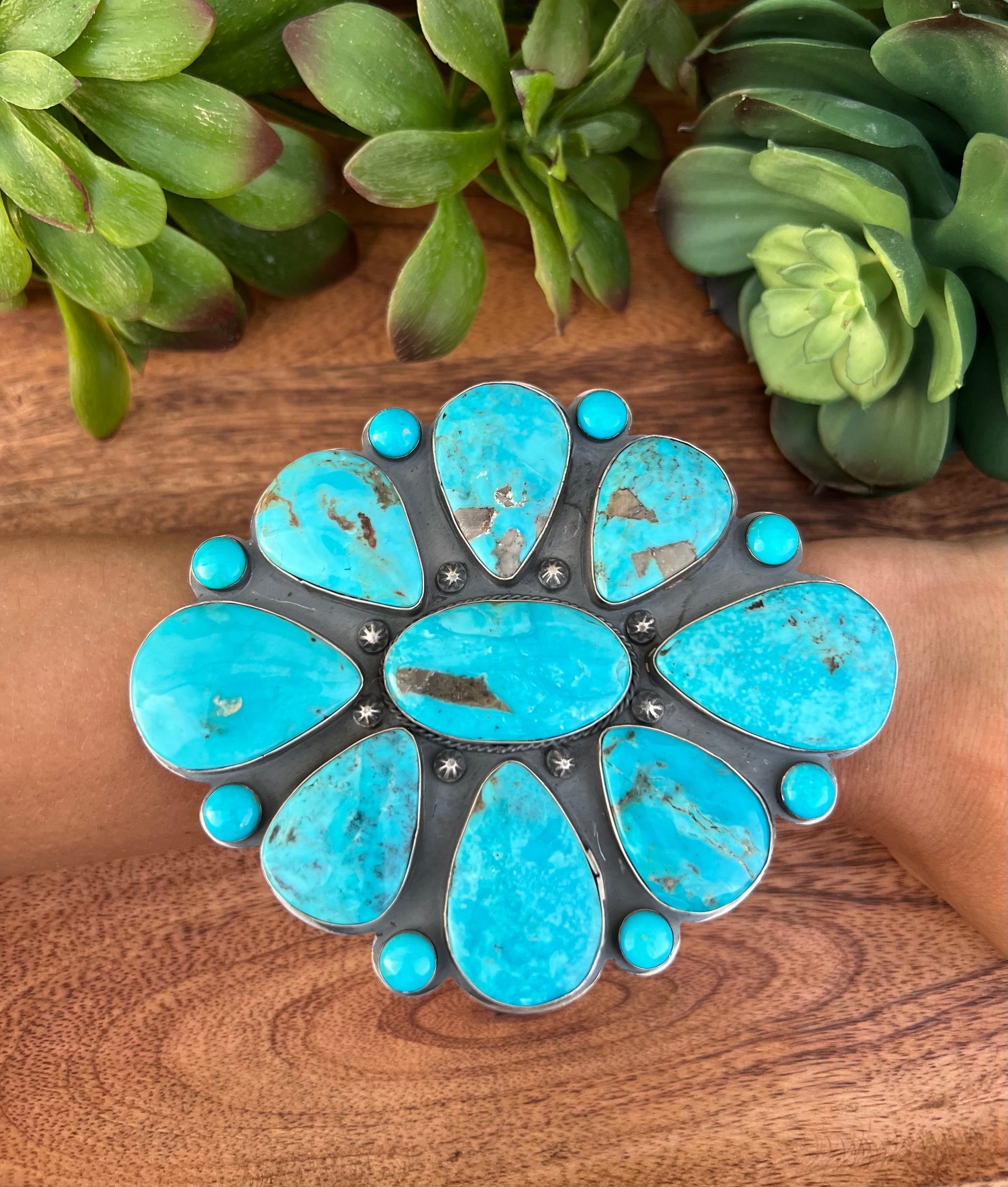 Navajo Made Kingman & Sterling Silver Cluster Bracelet
