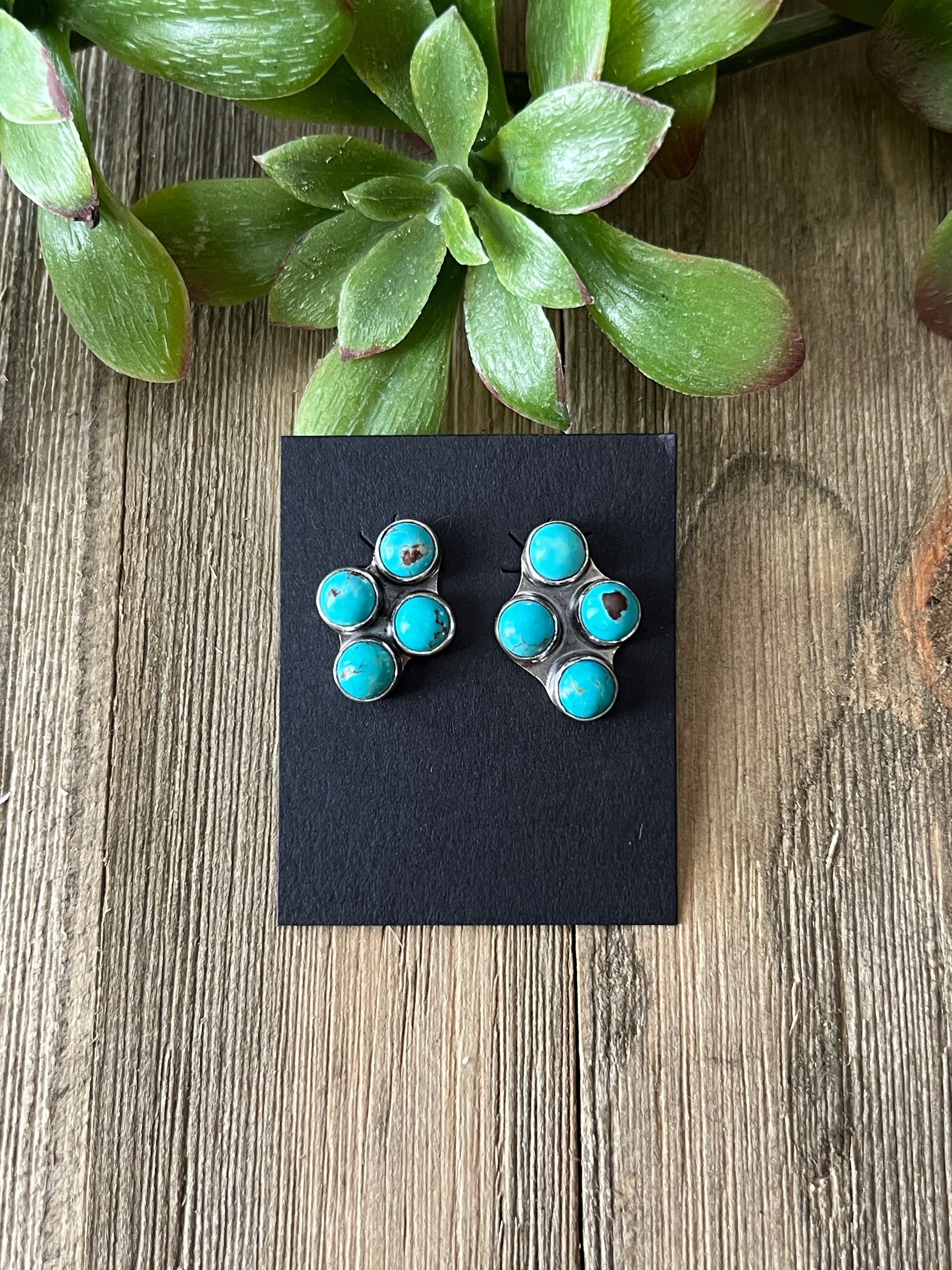 Navajo Made Kingman Turquoise & Sterling Silver Post Earrings