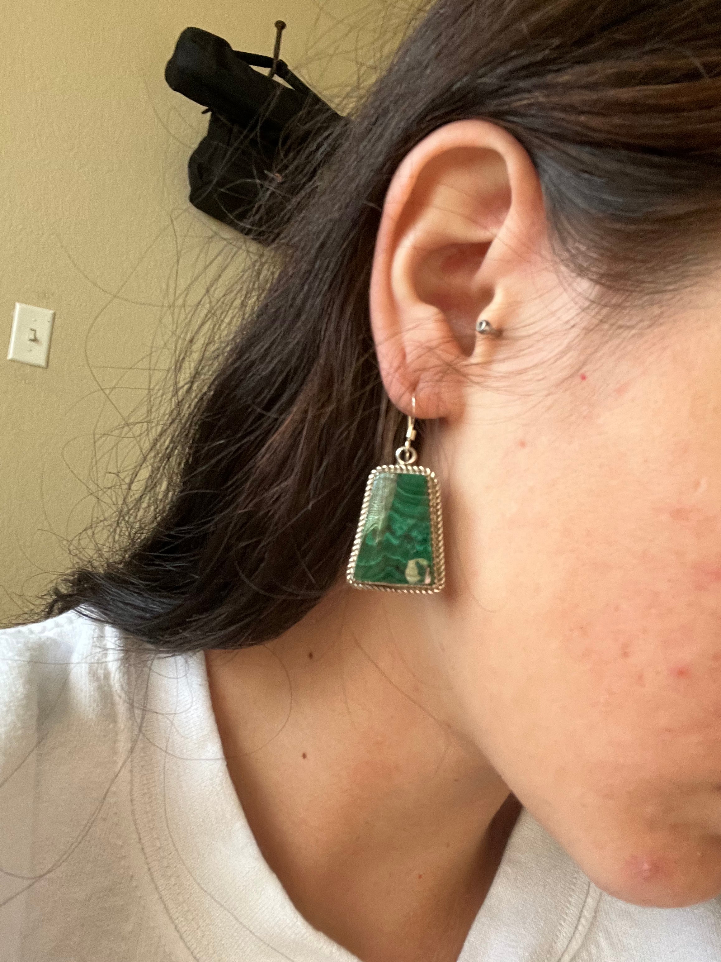 Reda Galvan Malachite & Sterling Silver Dangle Earrings