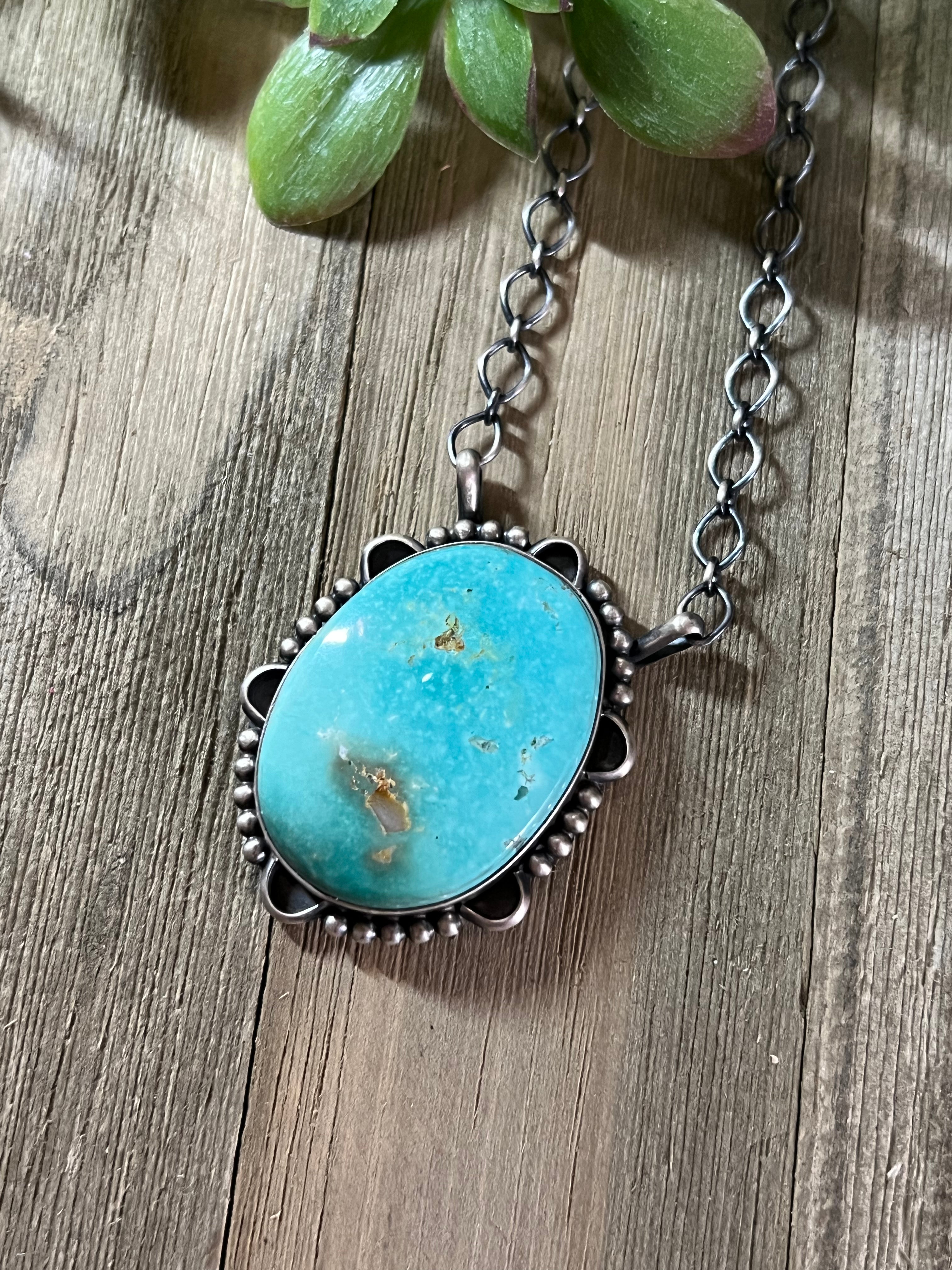 Navajo Made Royston Turquoise & Sterling Silver Necklace