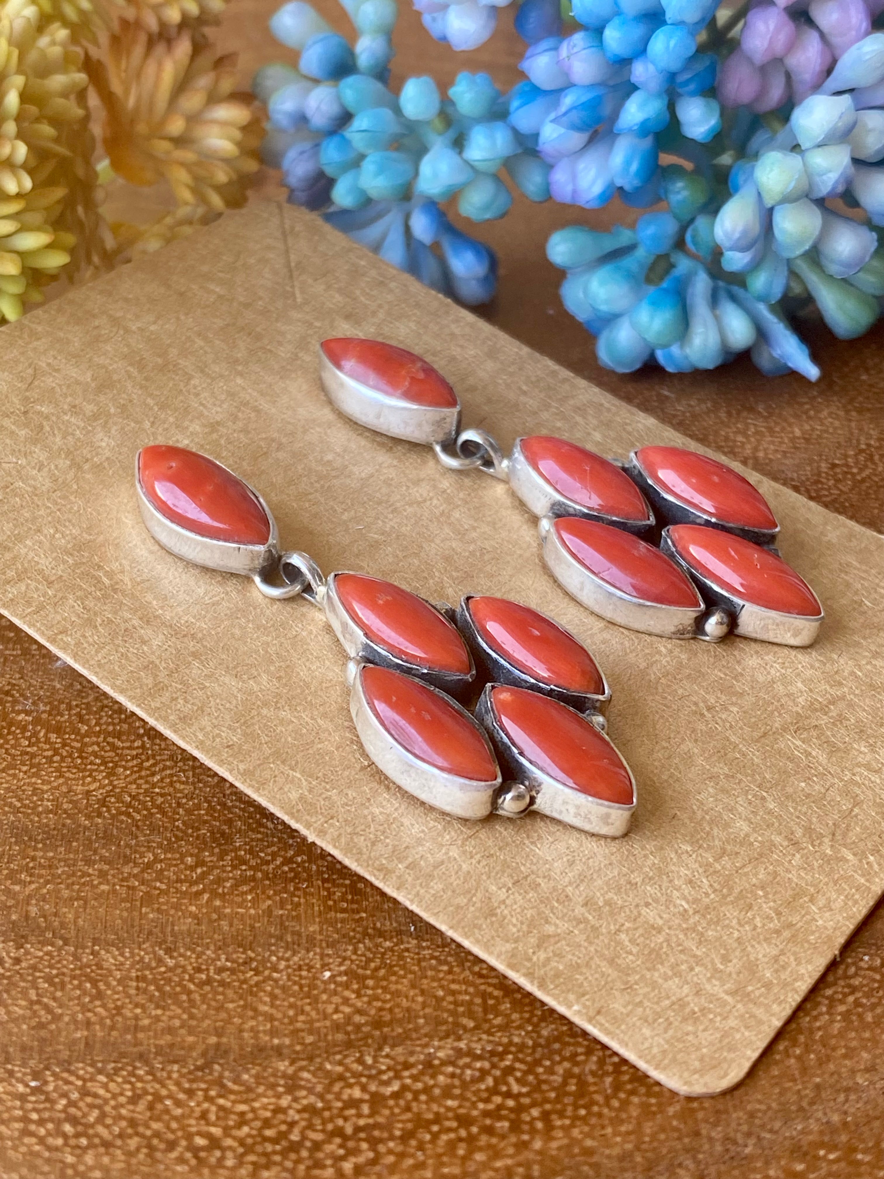 E. Richards Natural Mediterranean Coral & Sterling Silver Post Earrings
