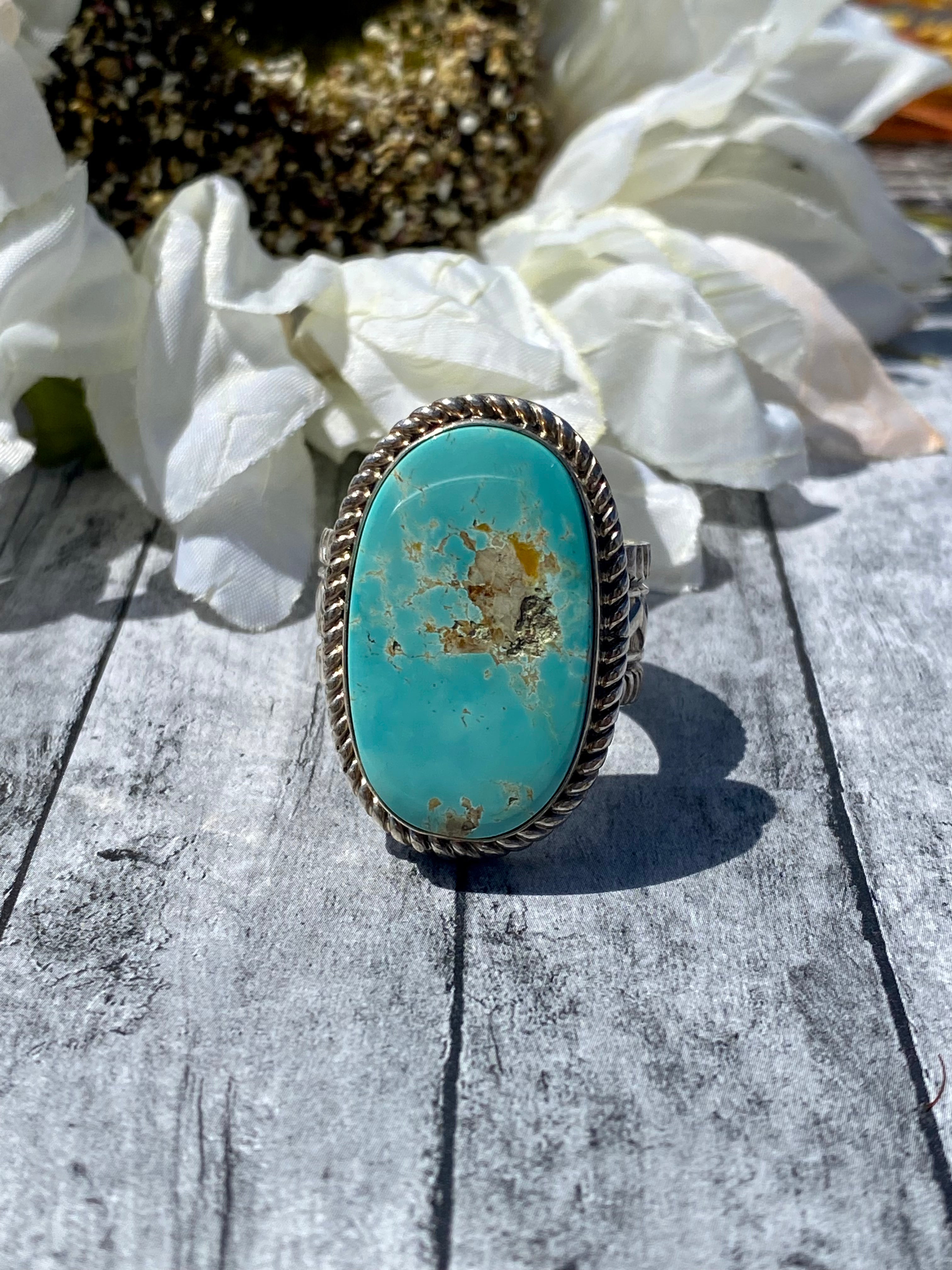 Jereme Delgarito Royston Turquoise & Sterling Silver Ring Size 13.5