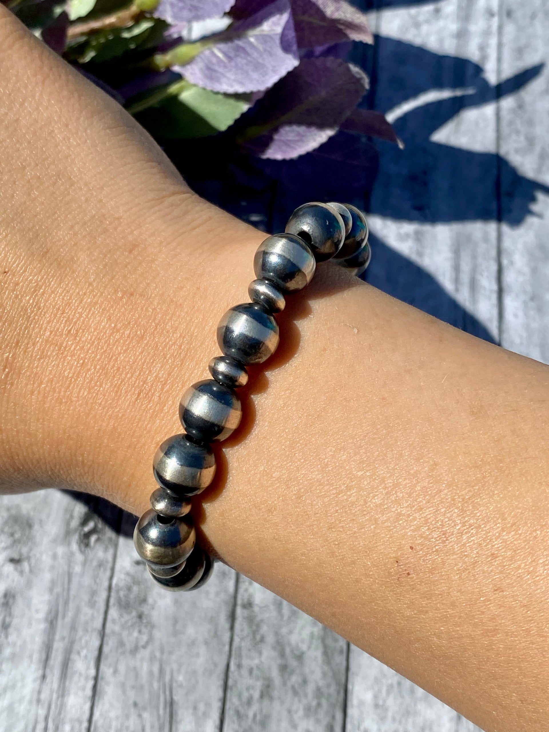 Navajo Strung Sterling Silver Graduated Pearl Adjustable Bracelet