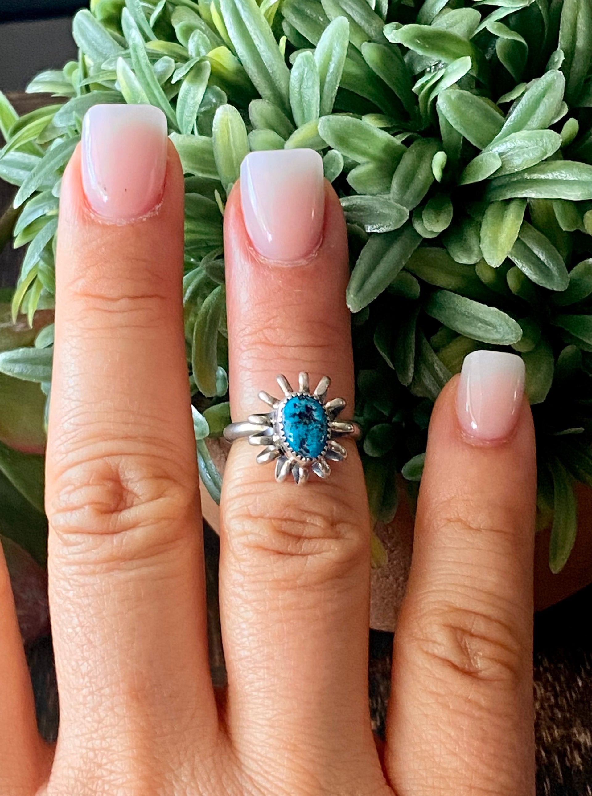 Navajo Made Kingman Turquoise & Sterling Silver Ring Size 4.75