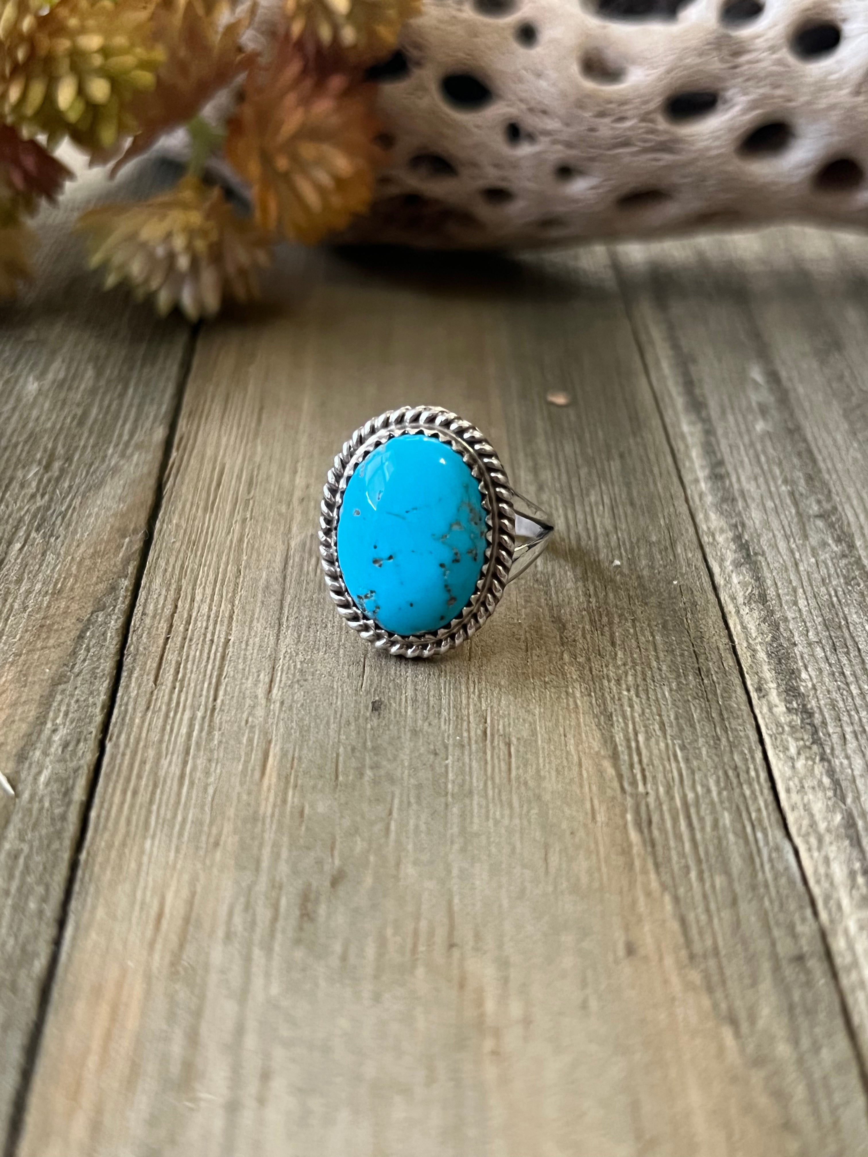 Navajo Made Kingman Turquoise & Sterling Silver Ring Size 7.5