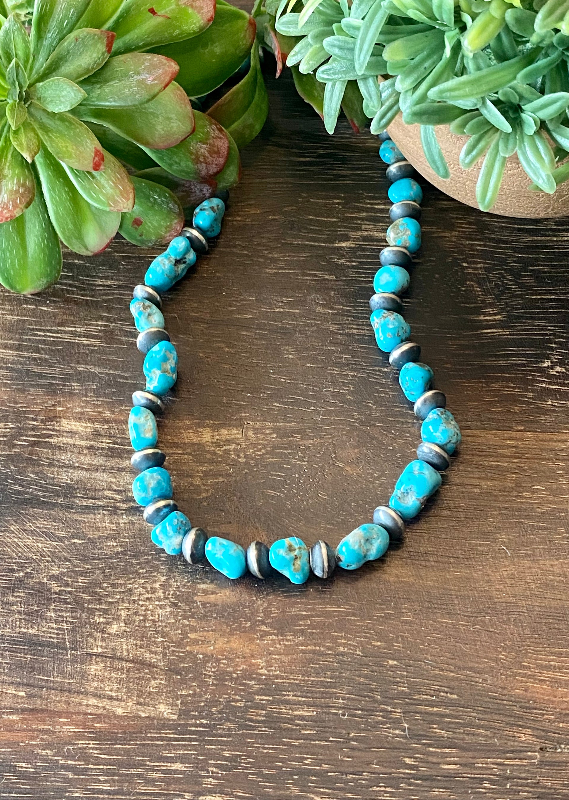 Navajo Strung Campitos Turquoise & Sterling Silver Pearl Necklace