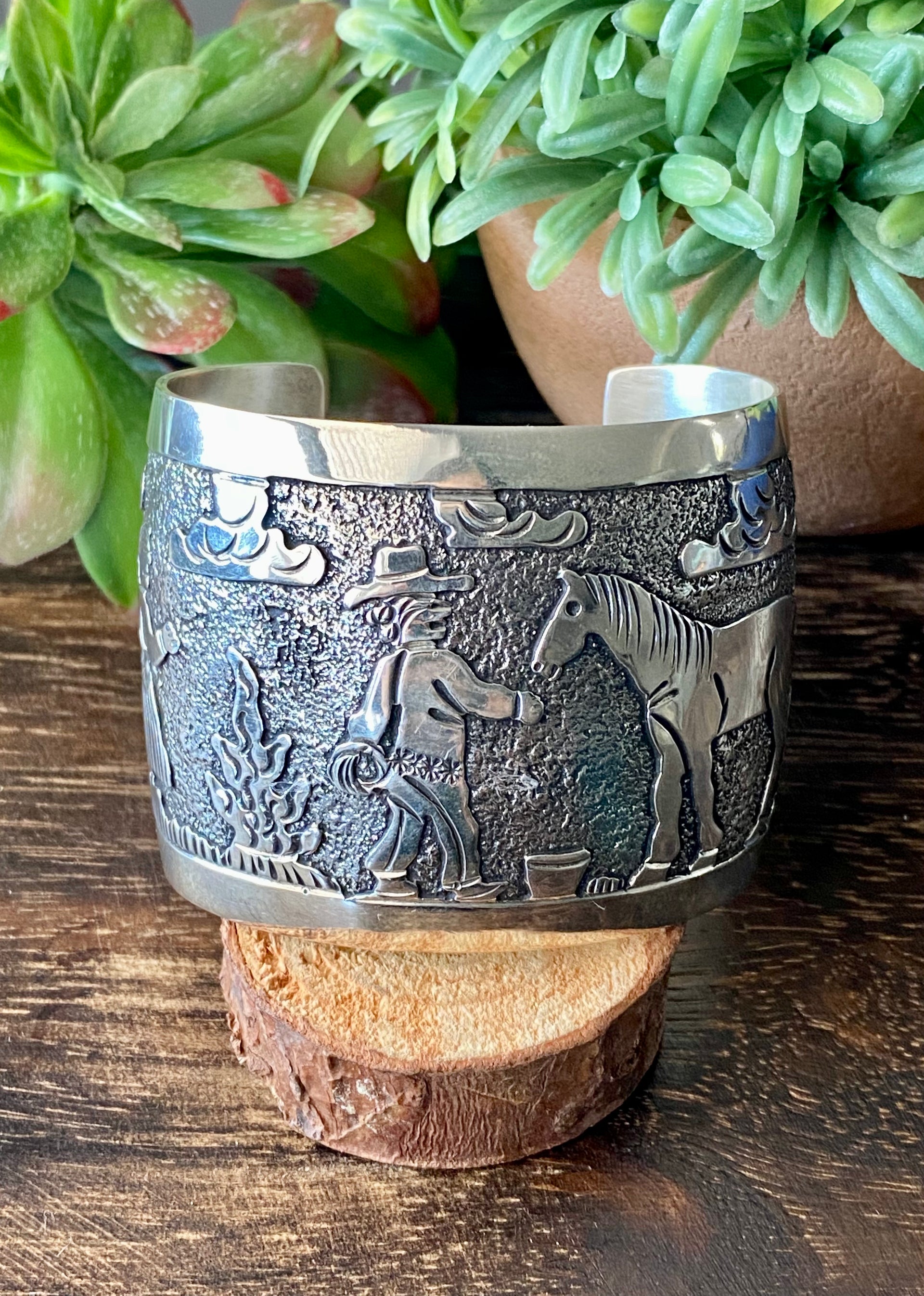 Elaine Becenti Sterling Silver Overlay Cuff Bracelet