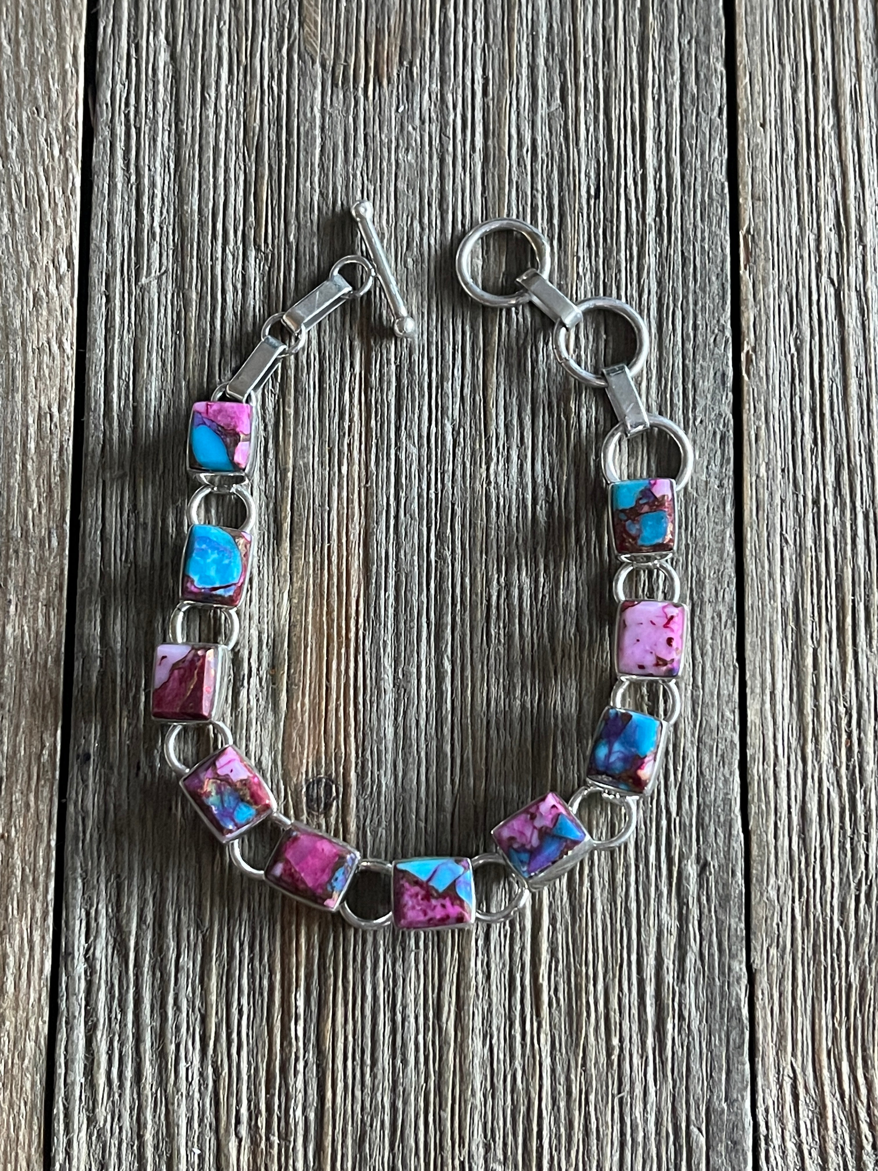 Navajo Pink Dream Mohave Turquoise & Sterling Silver Link Bracelet