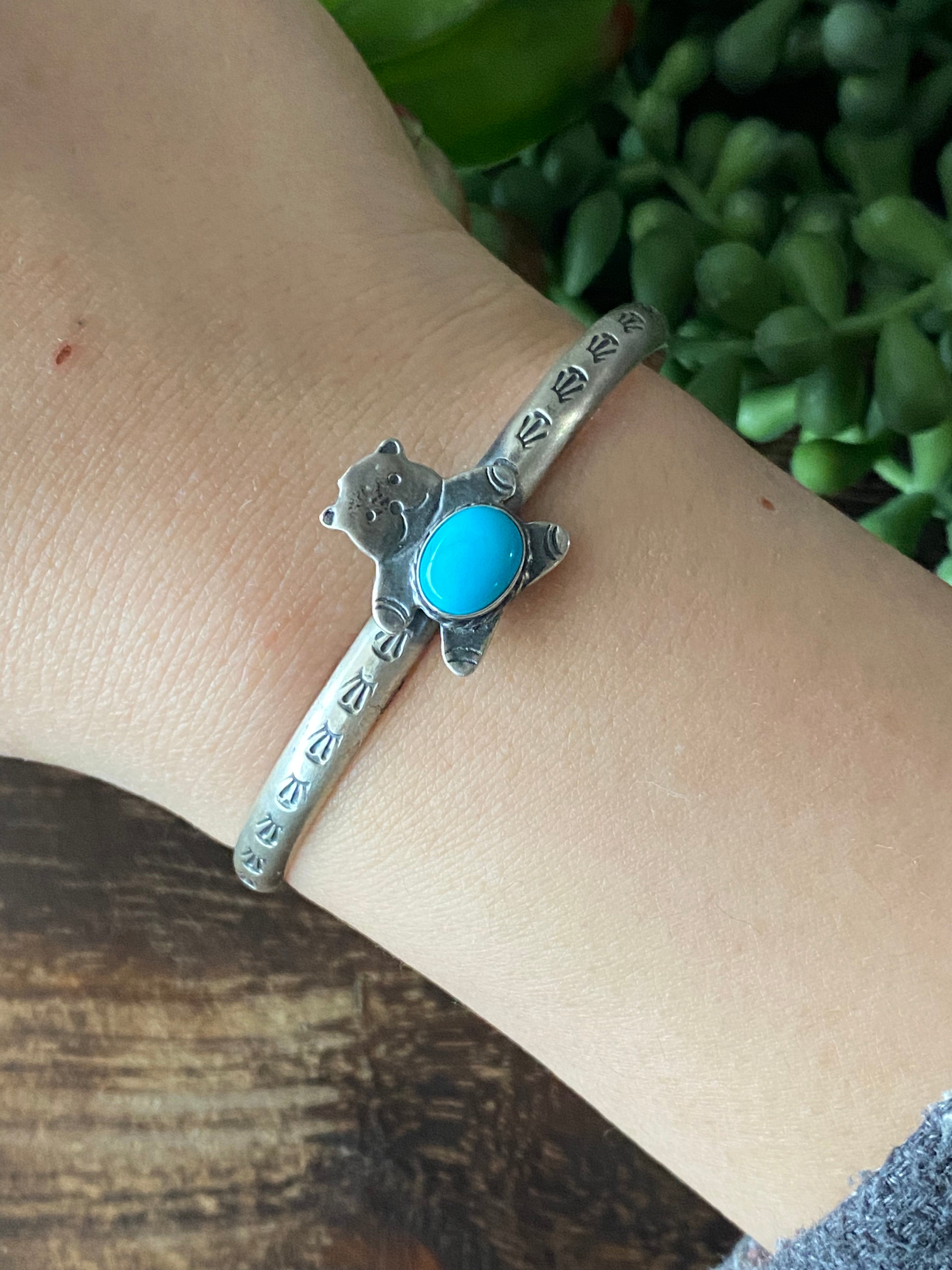 Merle House Kingman Turquoise & Sterling Silver Teddy Bear Cuff Bracelet