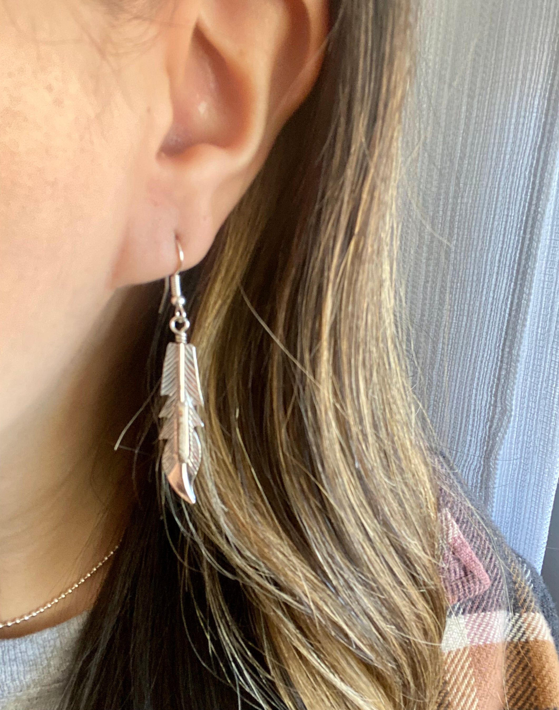 Allen Barney Wild Horse & Sterling Silver Feather Dangle Earrings