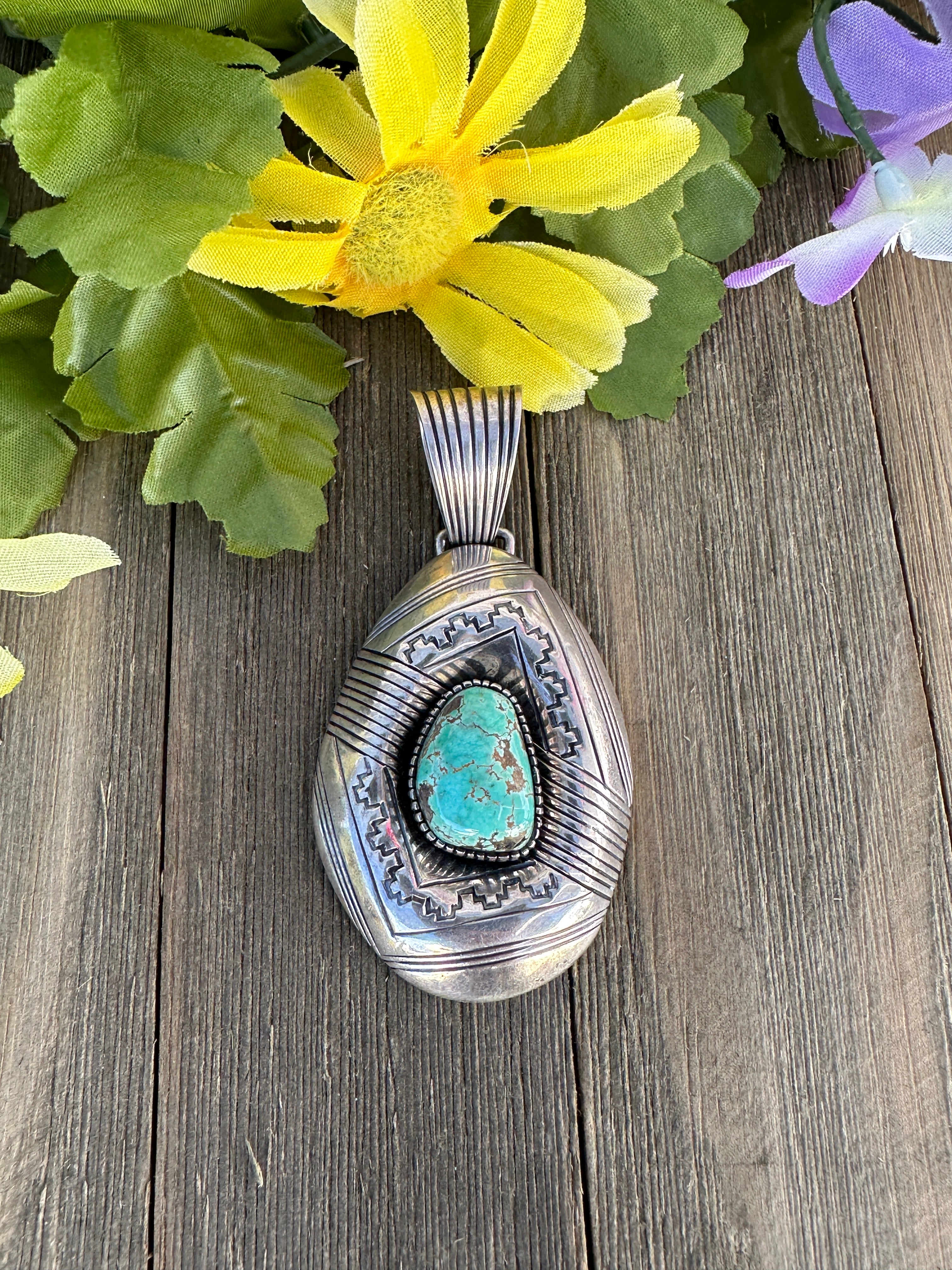 Navajo Made Carico Lake Turquoise & Sterling Silver Pendant
