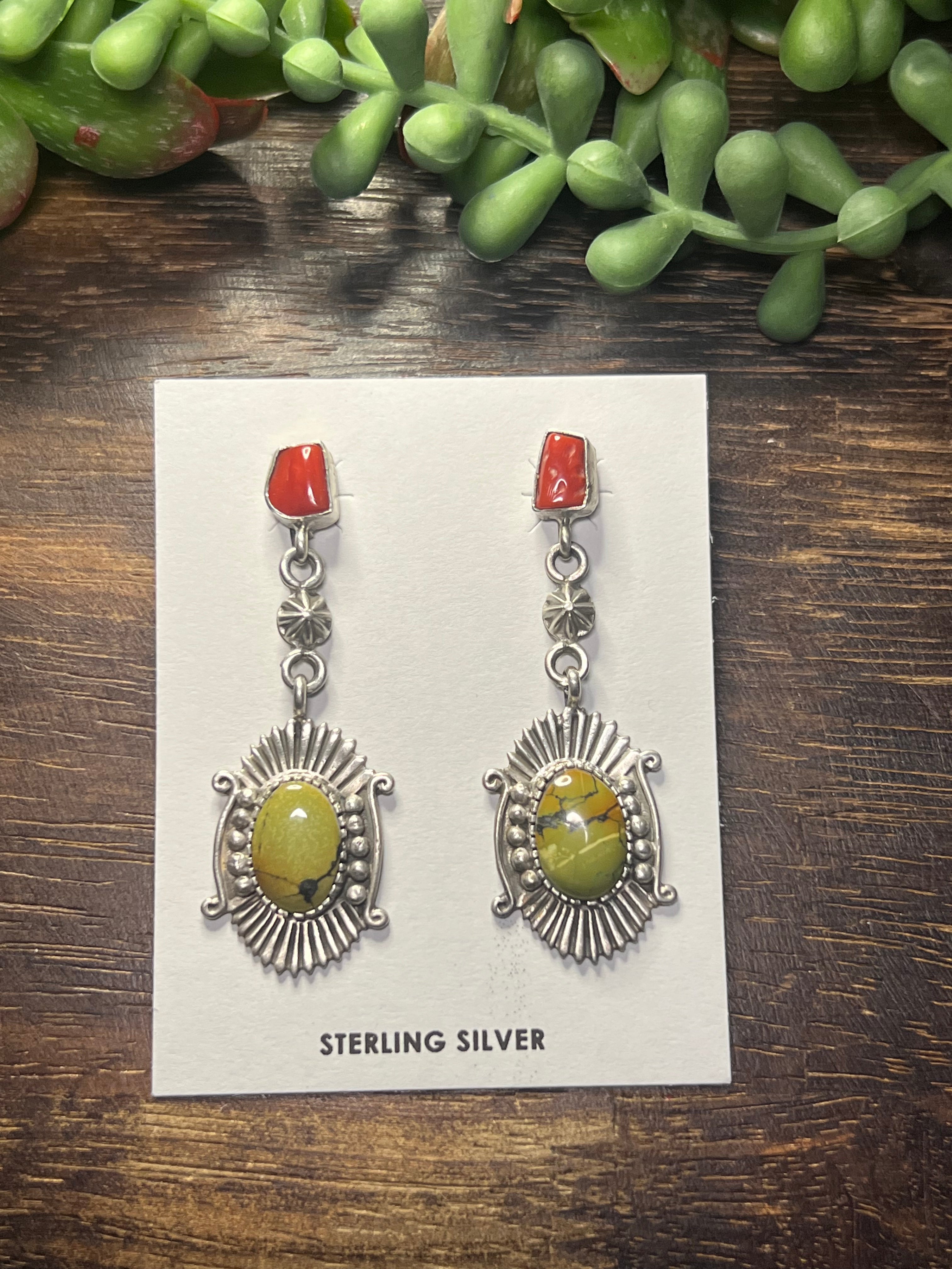 Navajo Made Multi Stone & Sterling Silver Post Dangle Earrings